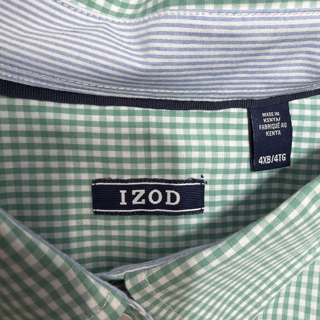 New IZOD Performance Woven Shirt Men's Size 4XB Green Gingham Check Button Down