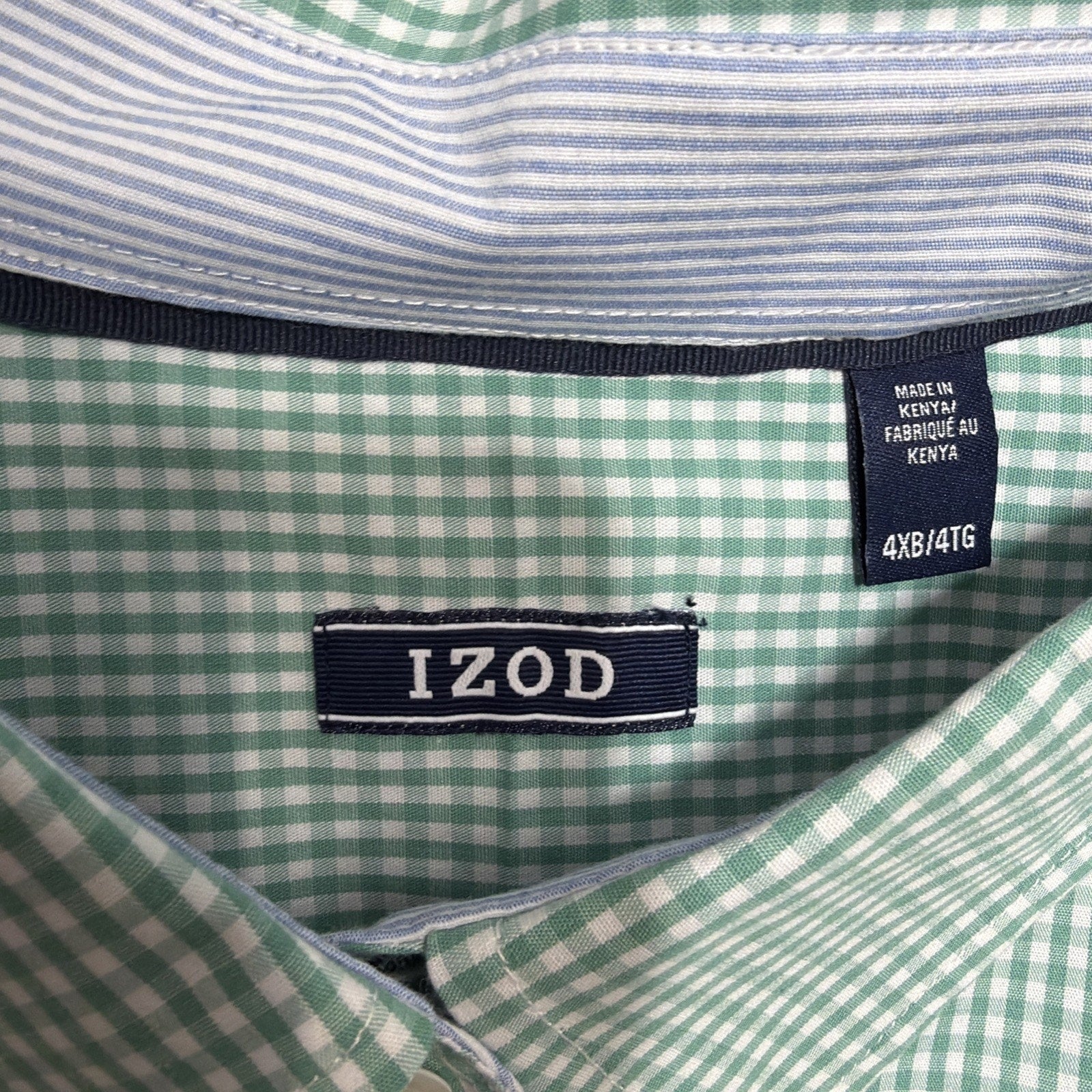 New IZOD Performance Woven Shirt Men's Size 4XB Green Gingham Check Button Down