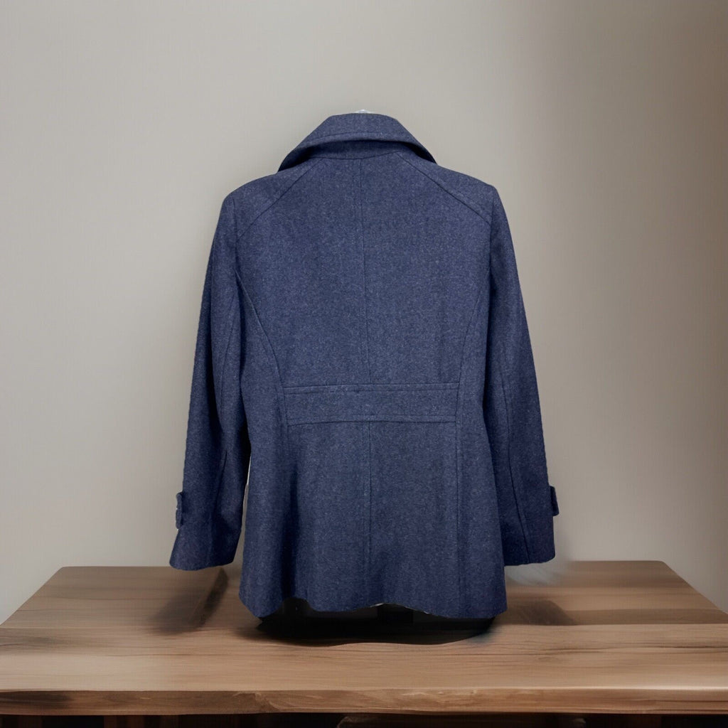 Women's PL London Fog Wool Blend Dark Charcoal Button Front Pea Coat Medium EUC