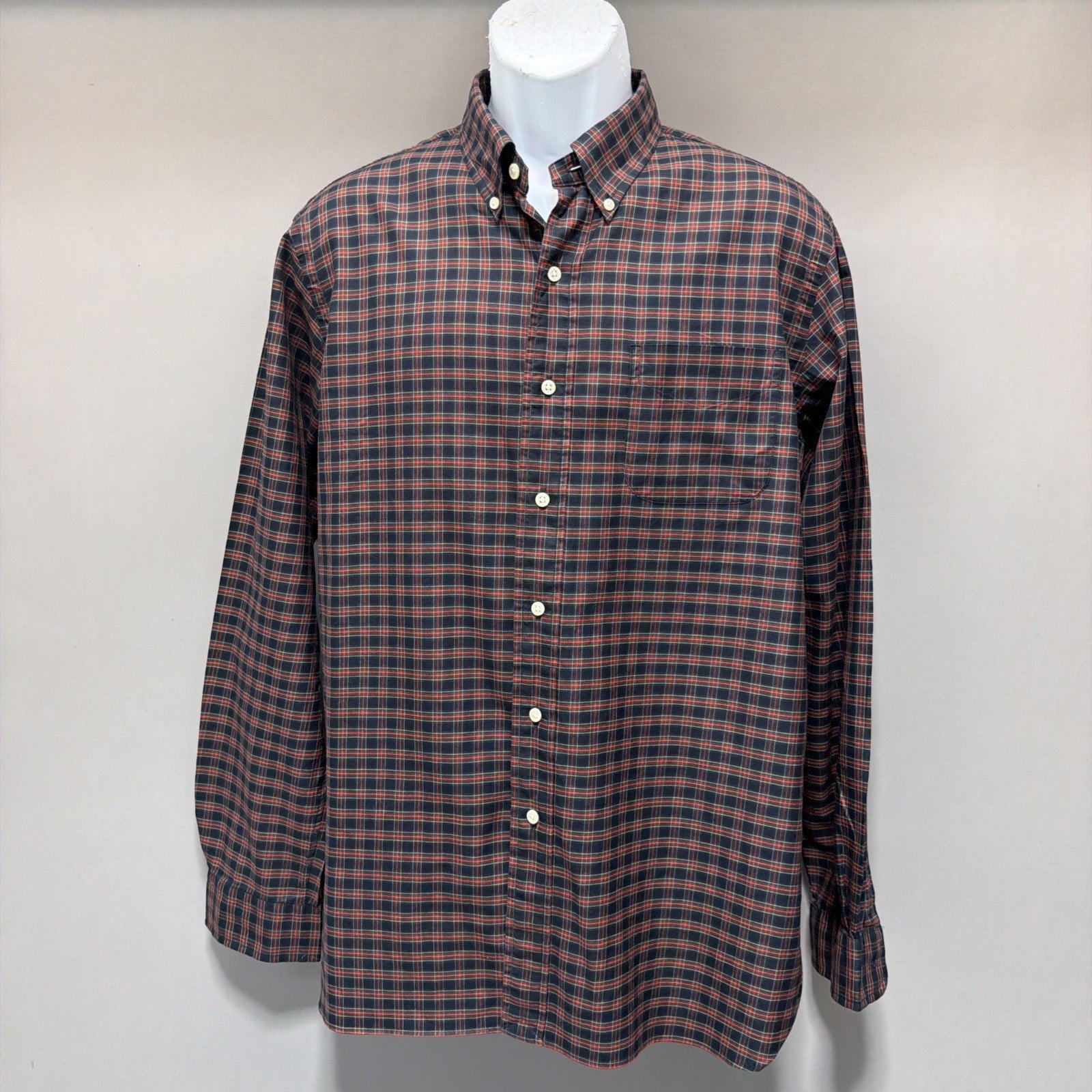 Ralph Lauren Mens L Mint Condition 120s Twill Plaid Button Down Shirt Red Blue
