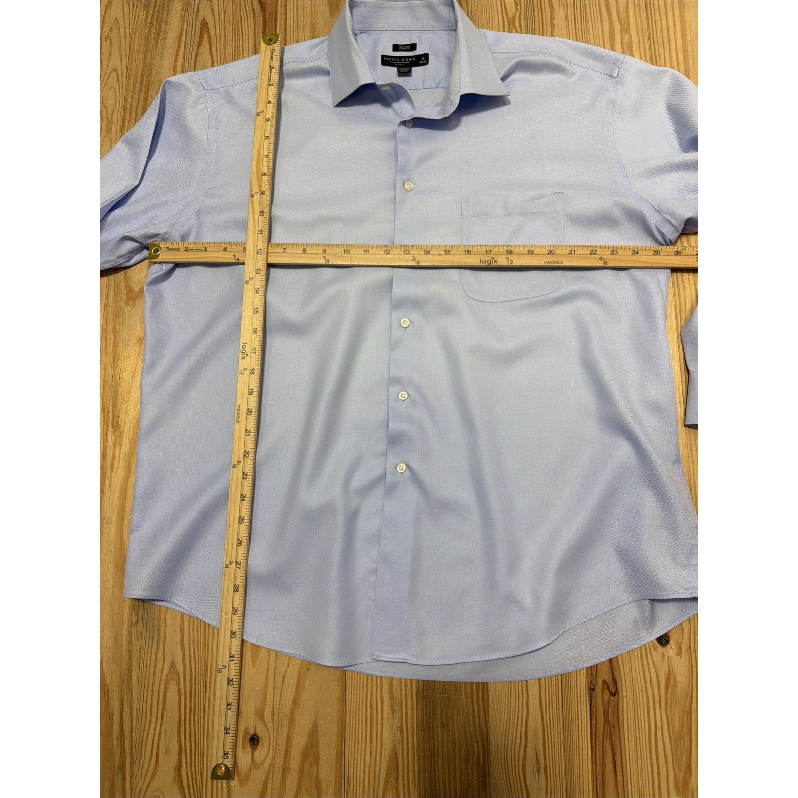 PRONTO UOMO Mens Button Up Non Iron Classic Fit Blue Dress Shirt Size 18.5 34/35