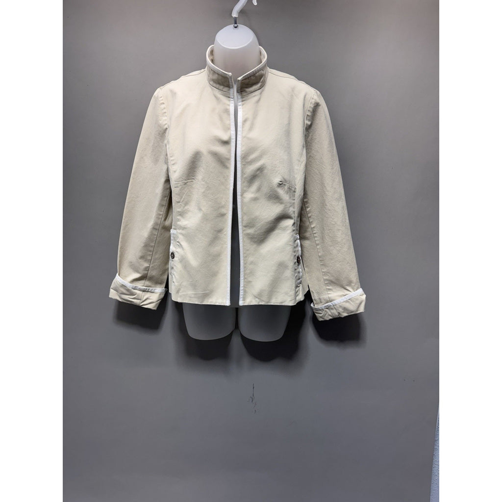 Nina McLemore Beige Cotton Blend Jacket Womens Large Stand Collar Career