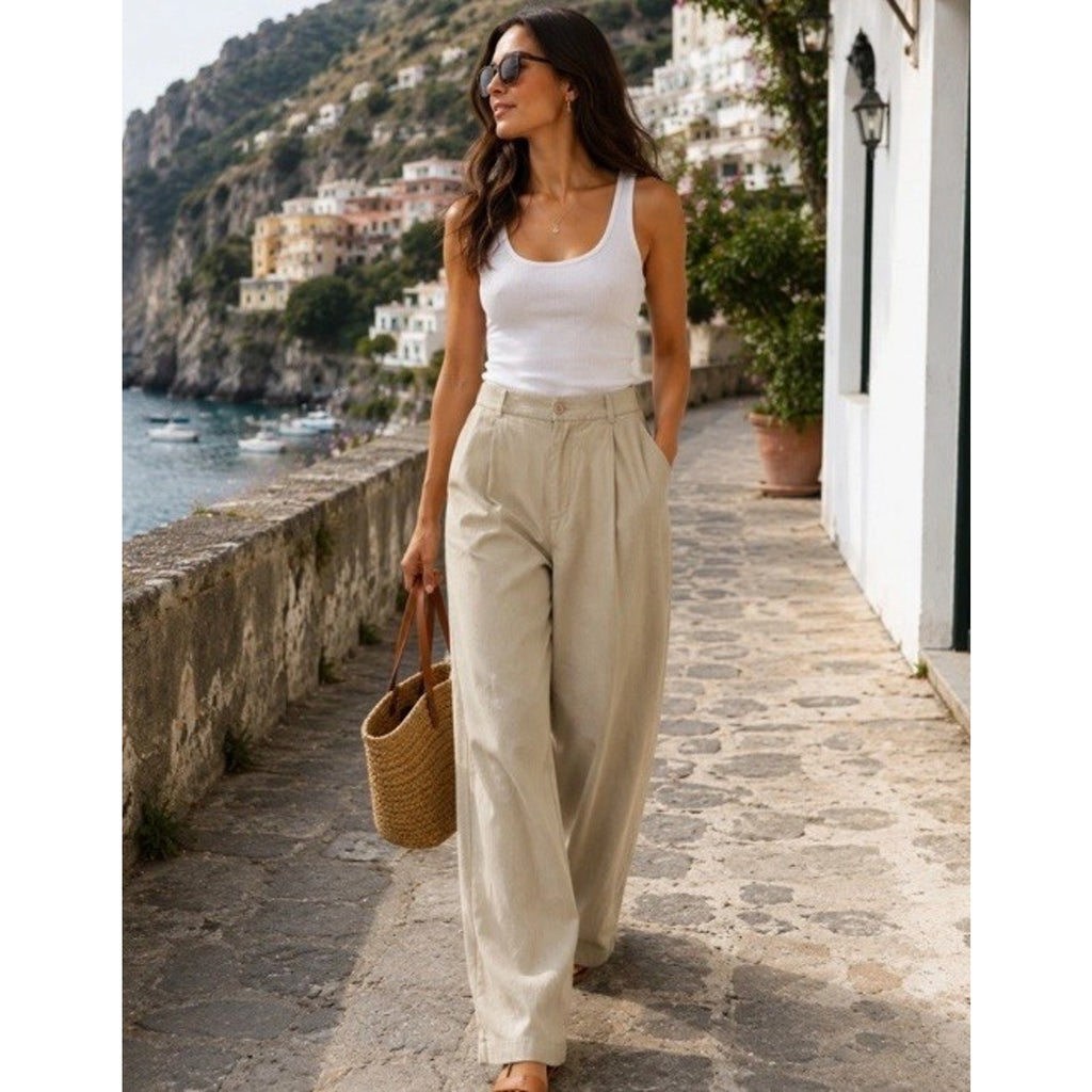 WILLIT Linen Cotton Wide Leg Pants Womens Medium 31 Beige Quiet Luxury Resort