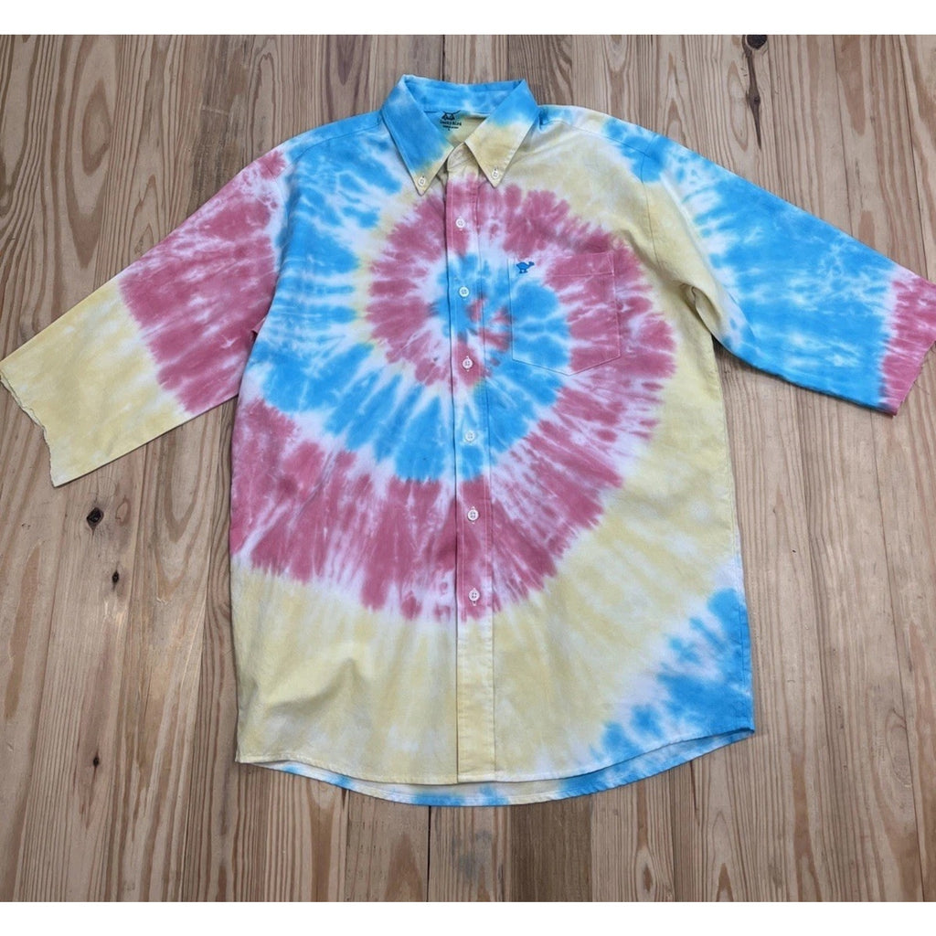 Lucky Bird, Cut Off Sleeve, button-down collar, Tie-dye Button-up Shirt size L