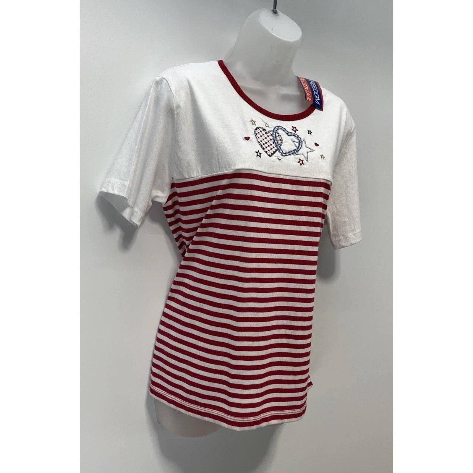 FREEDOM BY ALLISON LANE MEDIUM T-SHIRT (red/blue w/ embroidery) NEW W/ TAGS