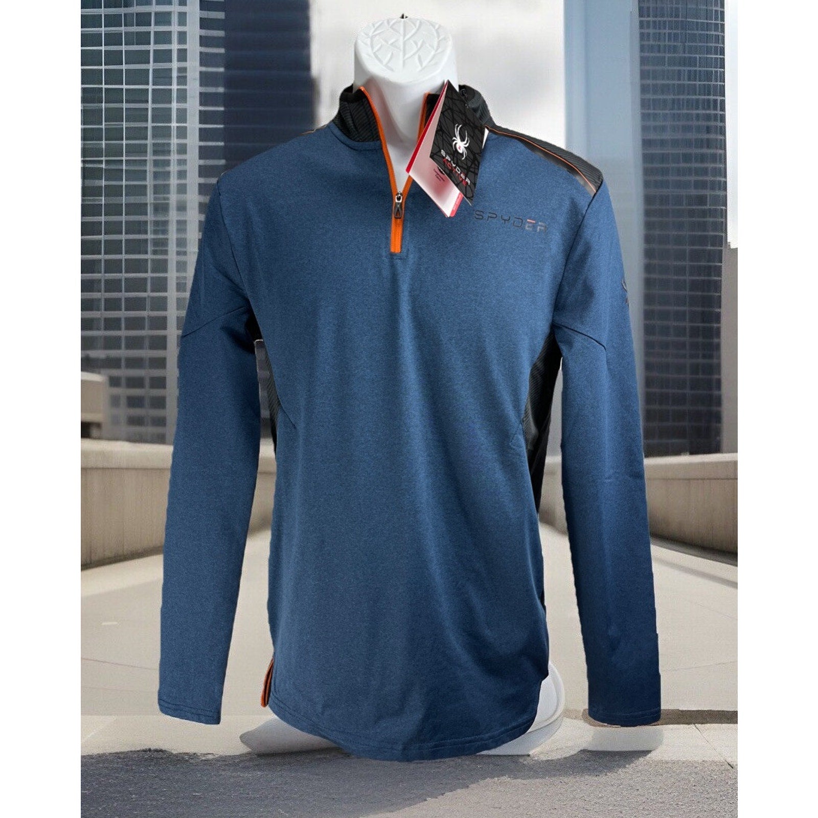 Spyder Active ProWeb Compression 1/4 Zip Pullover Shirt Men's S Blue Black NEW