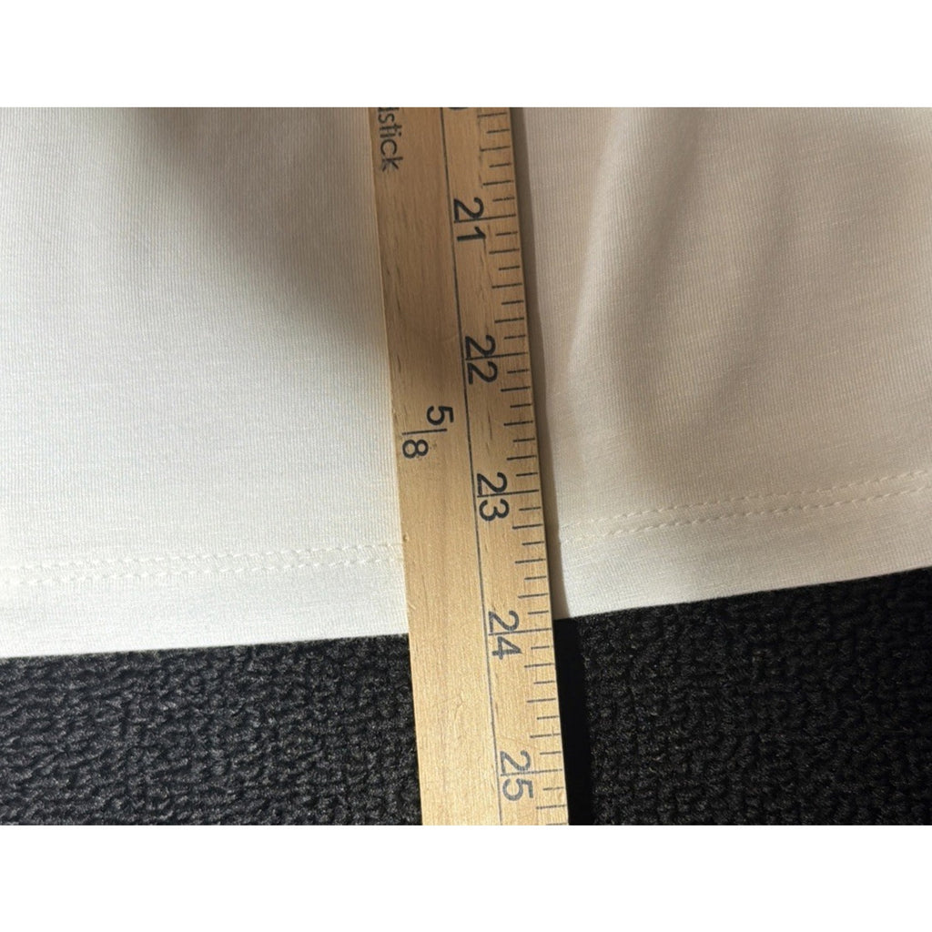 AGB Womens Drape Neck Top Cream Blouse Fairy Office Medium Petite Stretch NWT