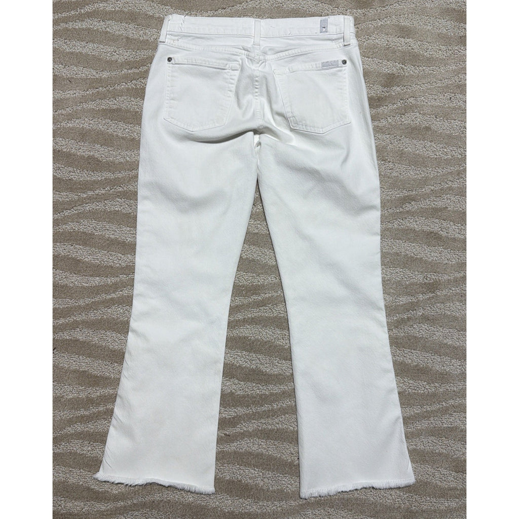 7 FOR ALL MANKIND Jeans Size 28 CROPPED BOOT FLARE Raw Hem White Stretchy