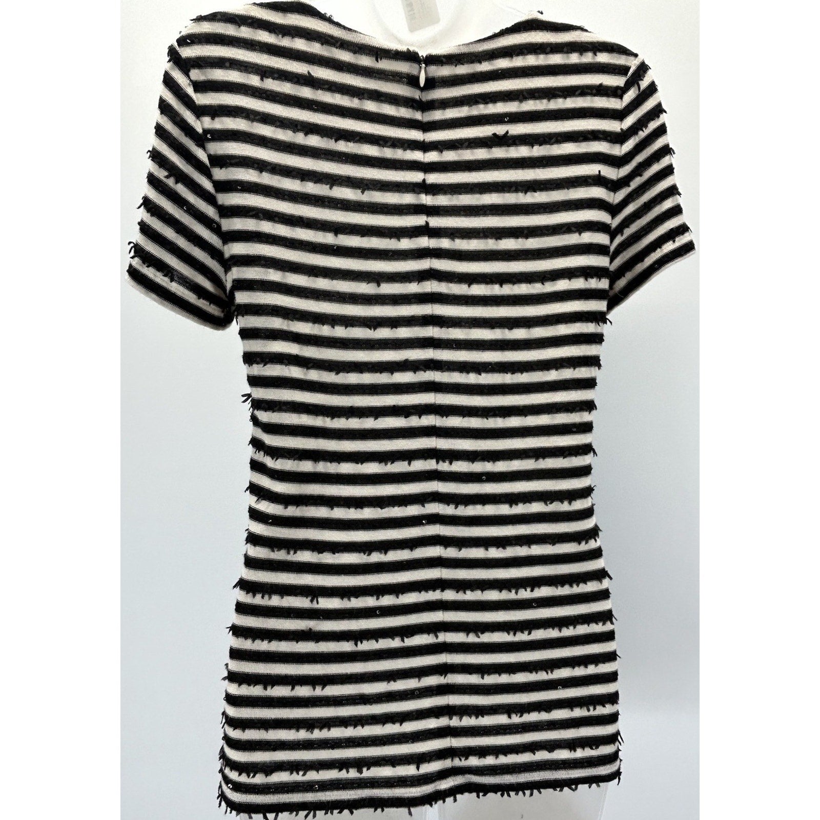 Talbots Womens Black White Striped Shirt Sz Small Short Sleeve Sequins .