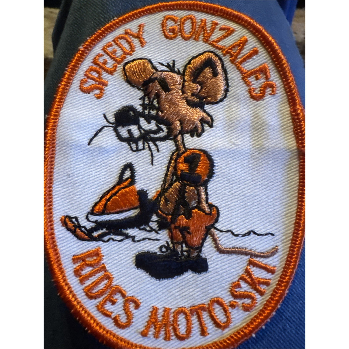 Vintage 1970s Speedy Gonzales Rides Moto-Ski Snowmobile Patch Sew On MINT