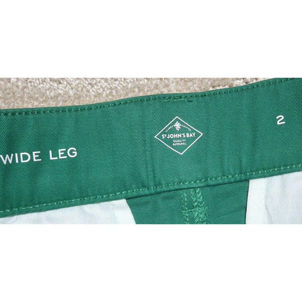 St. Johns Bay Pants Womens 2 Green Wide Leg Mid Ris Stretch Secretly Slender NWT