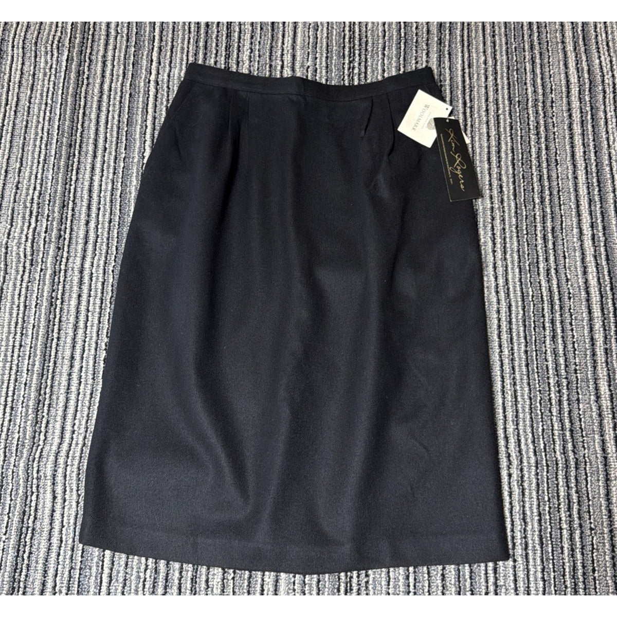 Vtg Kim Rogers Pencil Skirt Womens 16 Black Knee Length Lined 100% Wool Pockets