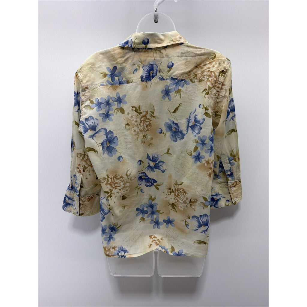 Havana Jack's Cafe Womens Shirt Size XL Floral Button Up 3/4 Sleeve Top