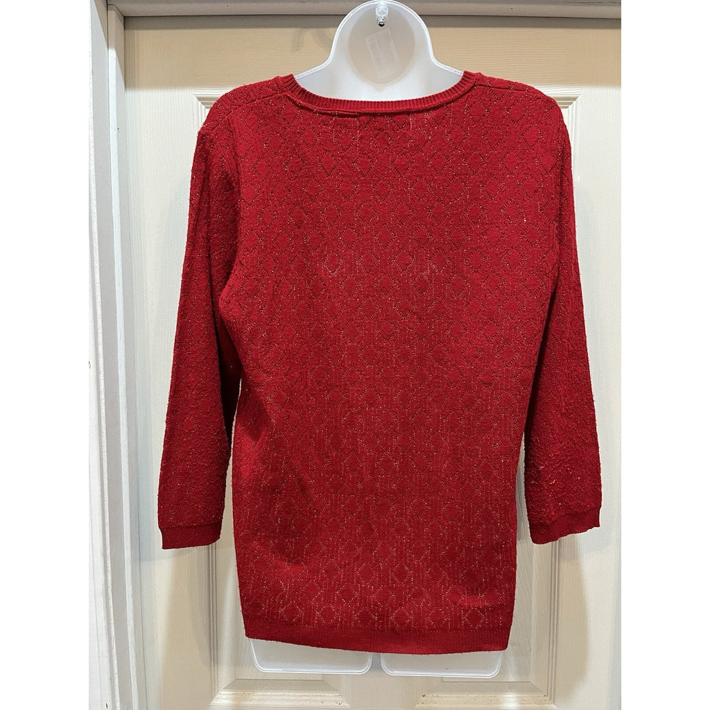 Vtg Alfred Dunner Red Knit Sparkle Sweater Women's Size Medium Made in The USA