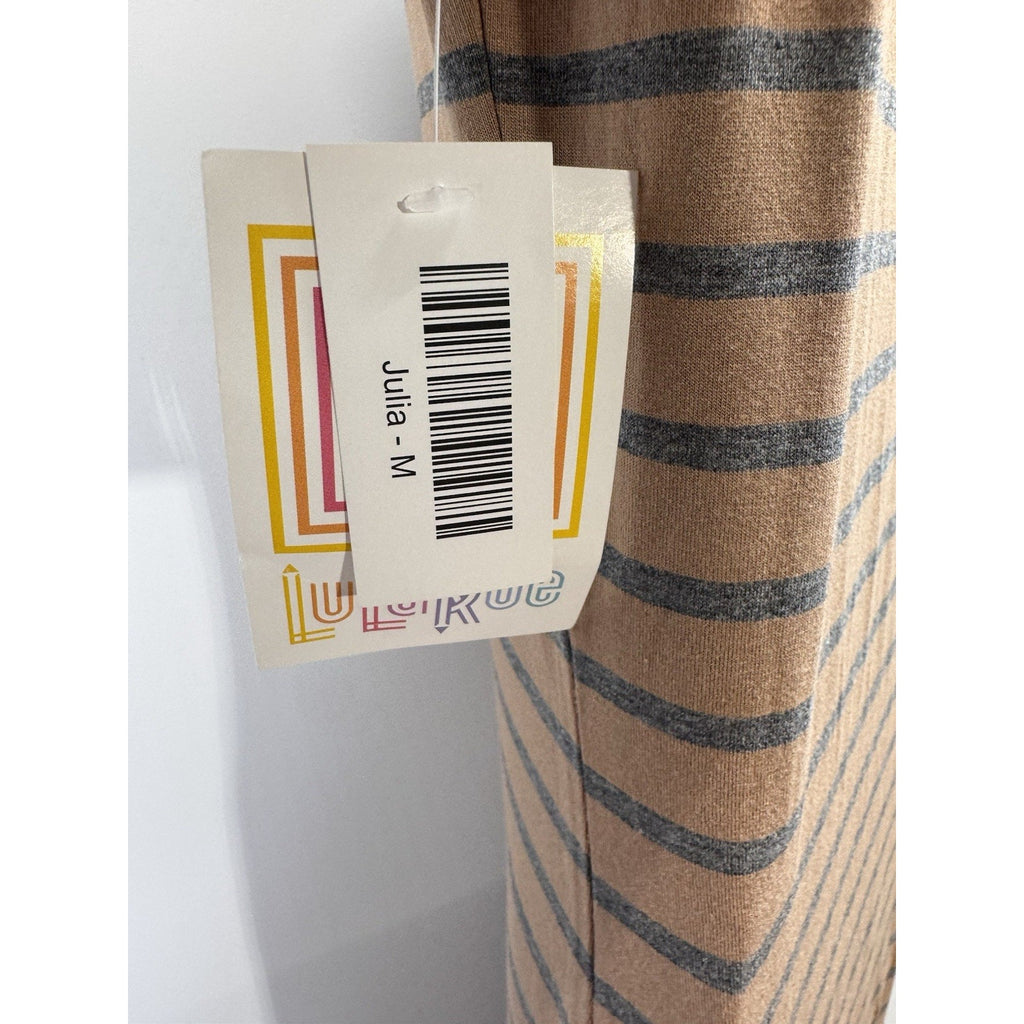 Lularoe Julia Dress Brown Blue Stripes 20's Style Women’s Size Medium NWT