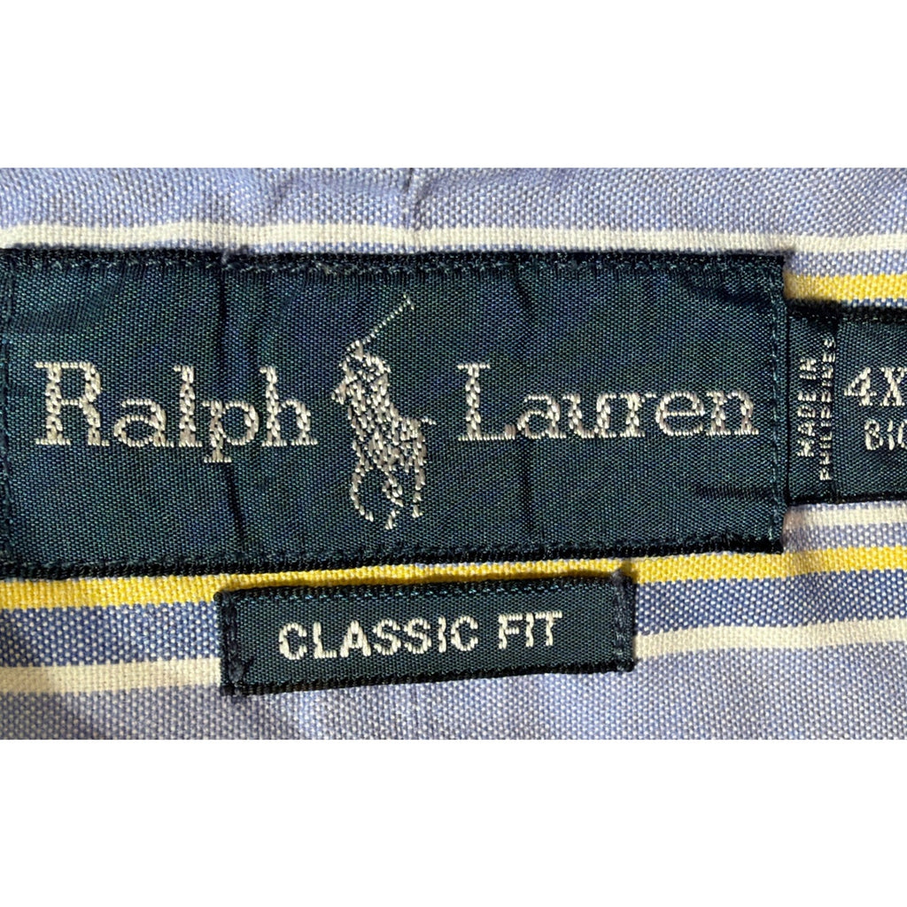 Ralph Lauren Short Sleeve Button Collar Oxford Shirt Blue Stripe Mens Big 4XB