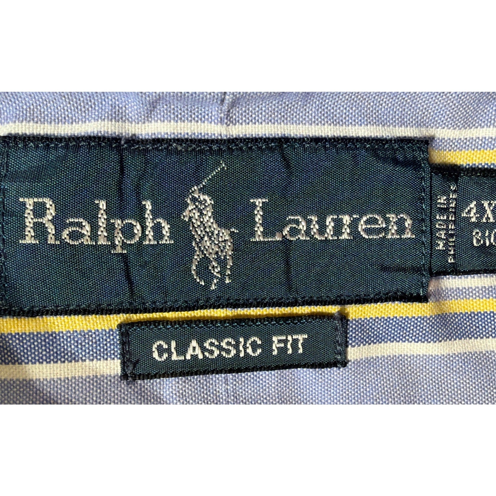 Ralph Lauren Short Sleeve Button Collar Oxford Shirt Blue Stripe Mens Big 4XB