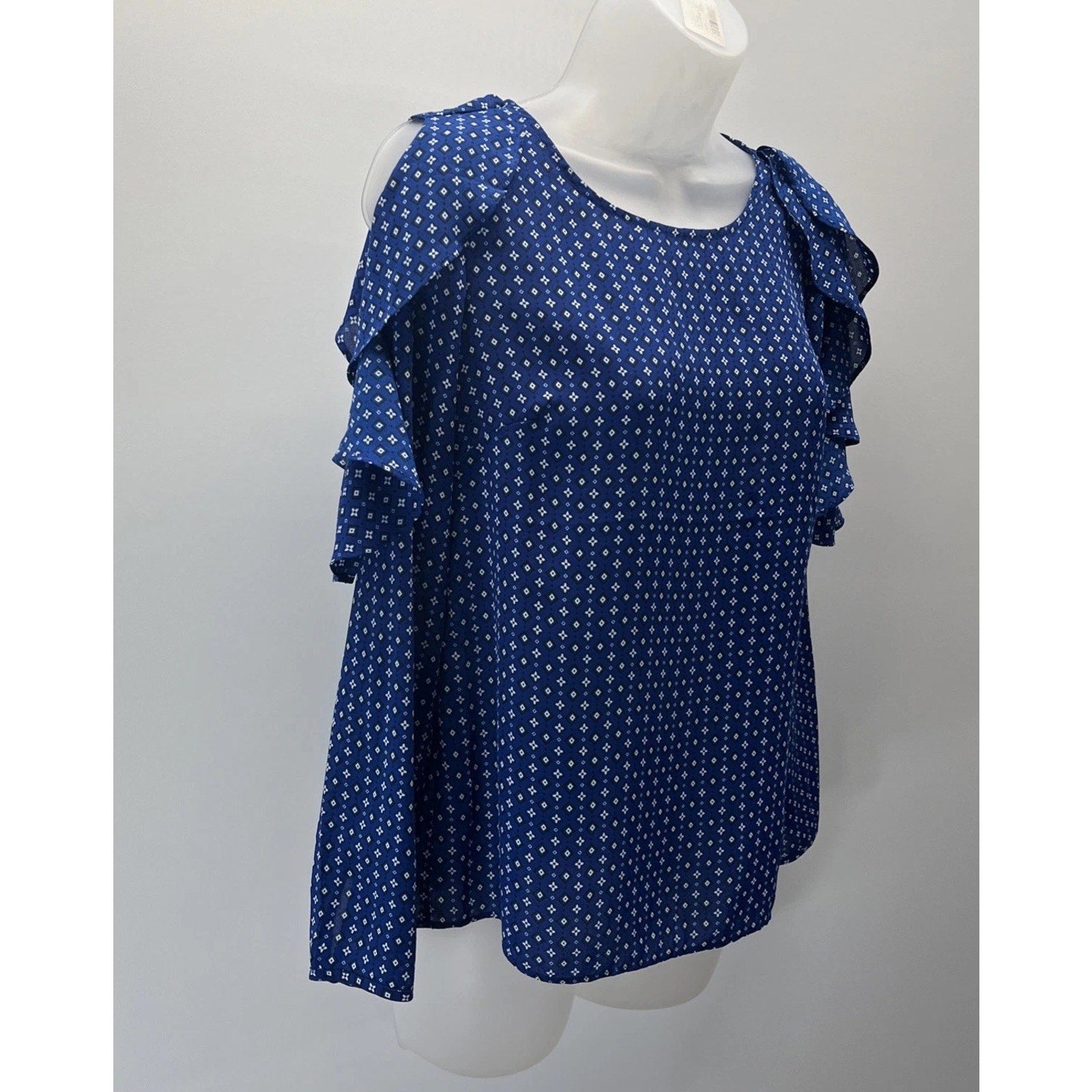 Banana Republic Blue Ruffle Long Sleeve Cold Shoulder shirt Top Blouse XS Petite