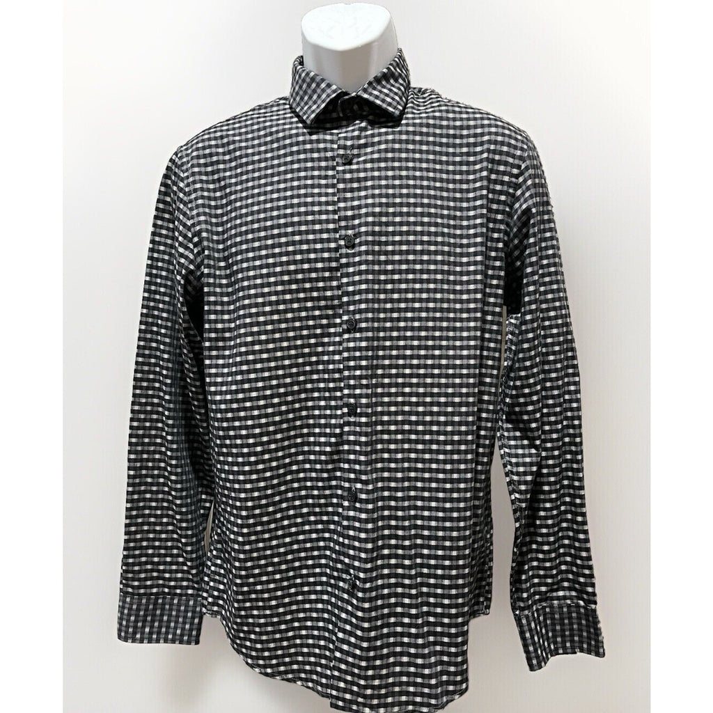 Alfani Men's Small Black and Grey Checkered Button-Down Shirt Black Buttons