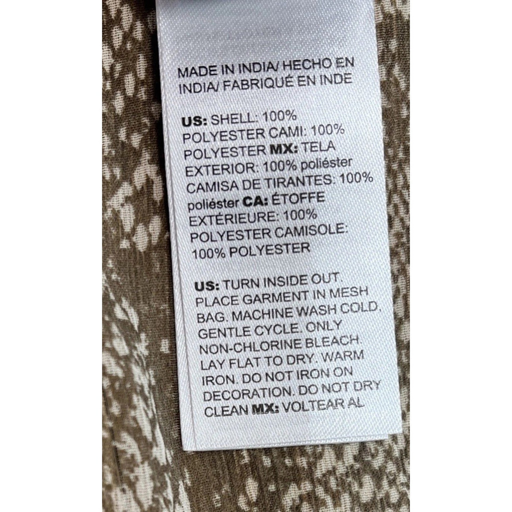 NEW Chicos Top Size 1 Medium Tan Snake Print Tunic Embellished Sheer Chiffon