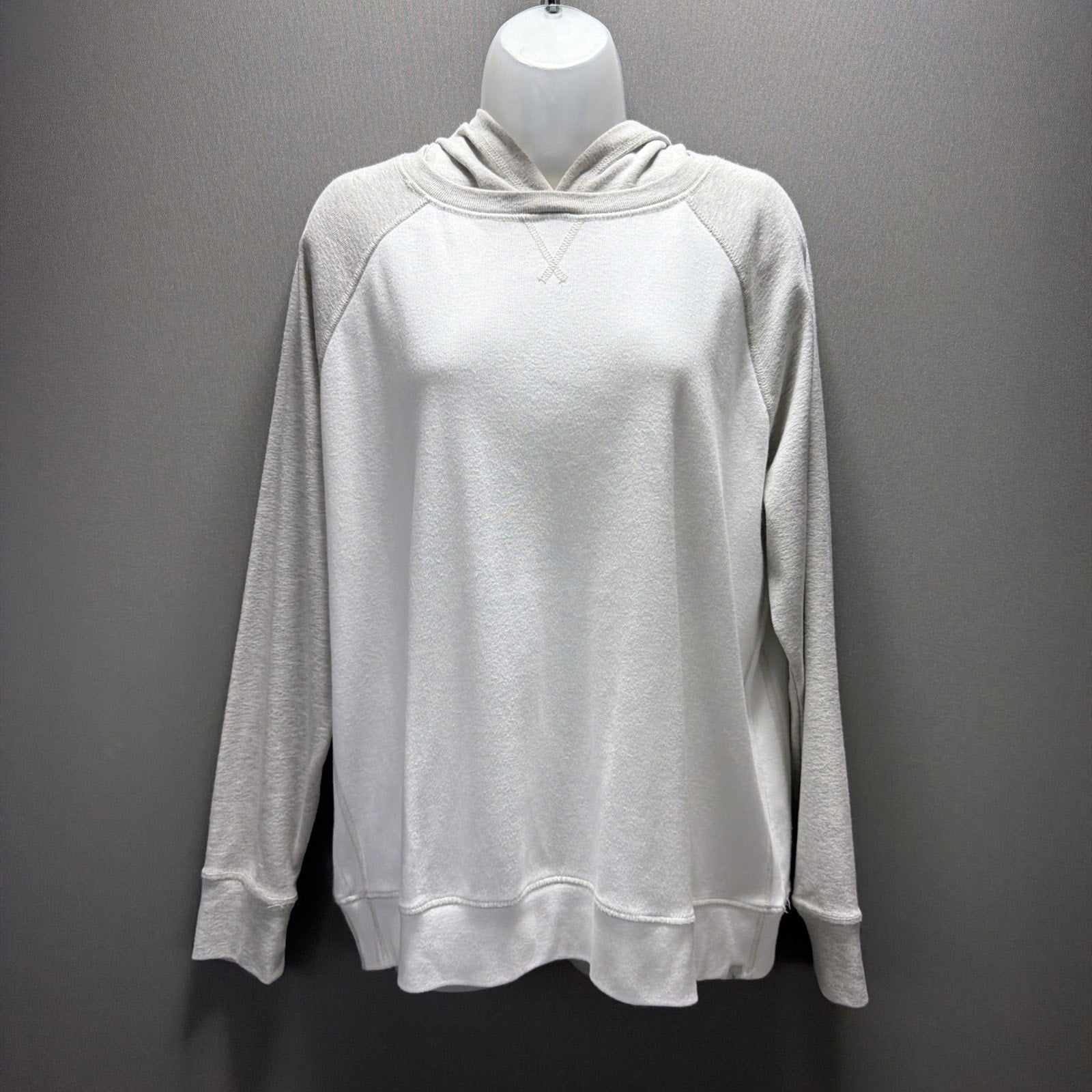 Eddie Bauer Raglan Hooded Sweatshirt Womens XL Legend Wash White Gray