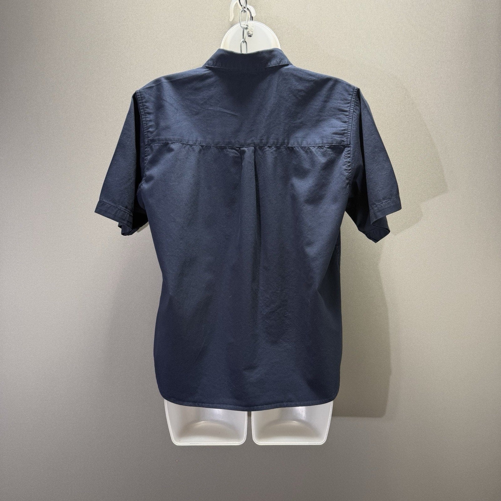 BFC Women’s Medium Navy Blue Short Sleeve Button Up Shirt 100% Cotton Pocket