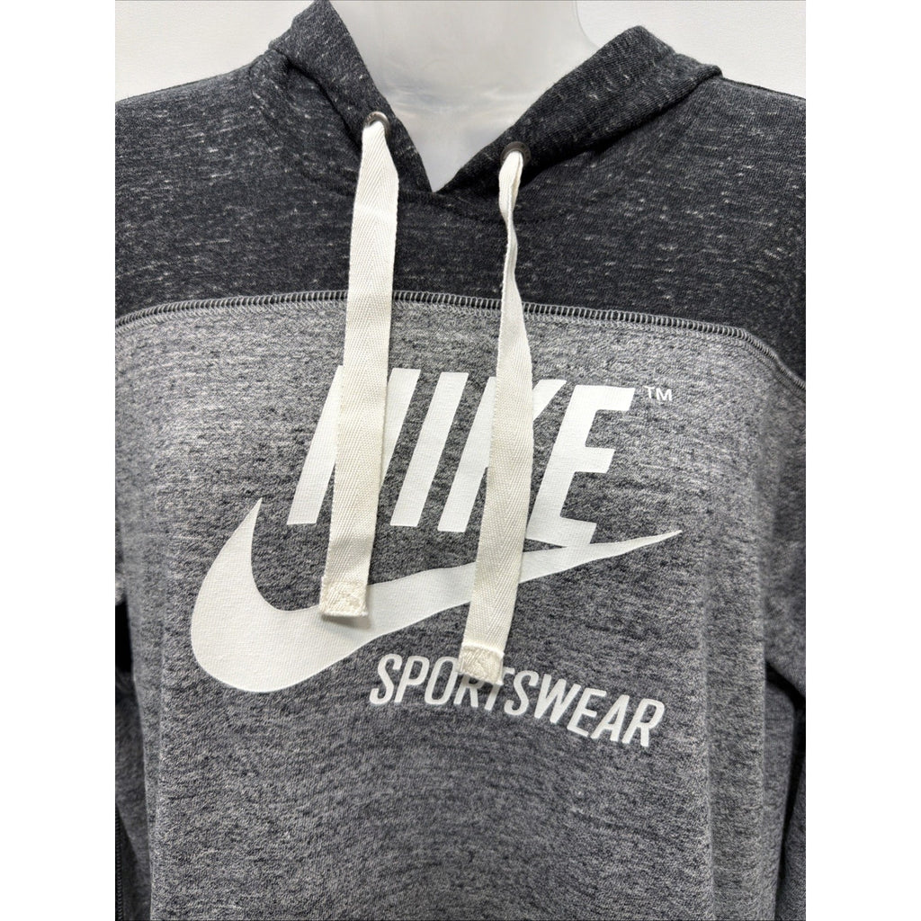 Nike Women's Sportswear Gym Pullover Hoodie Gray/Black/White Medium New