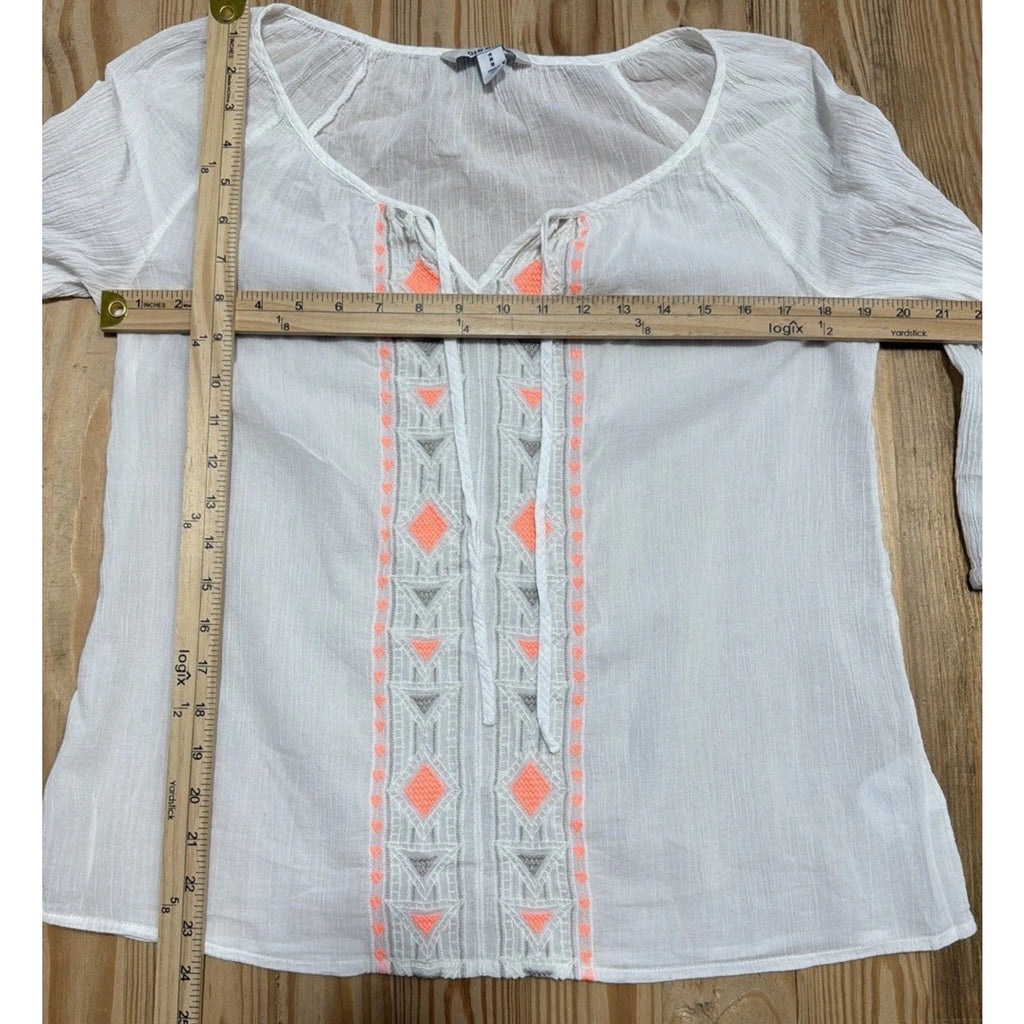 Old Navy Womens Top Short Sleeve Shirt Tropical Blouse Button Up Orange M