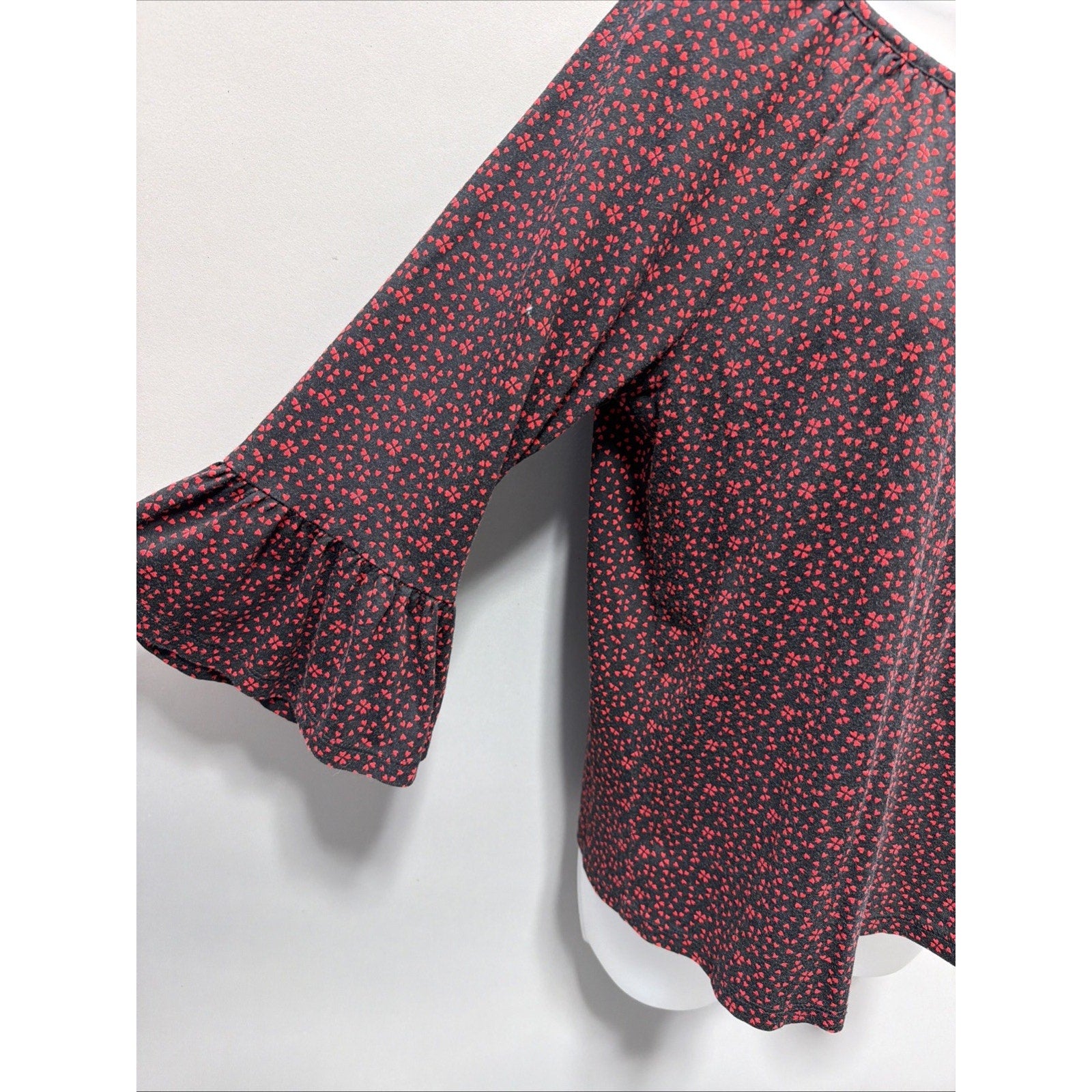 Michael Kors Hearts shirt S women's red black scoop neck Boho Peasant Blouse