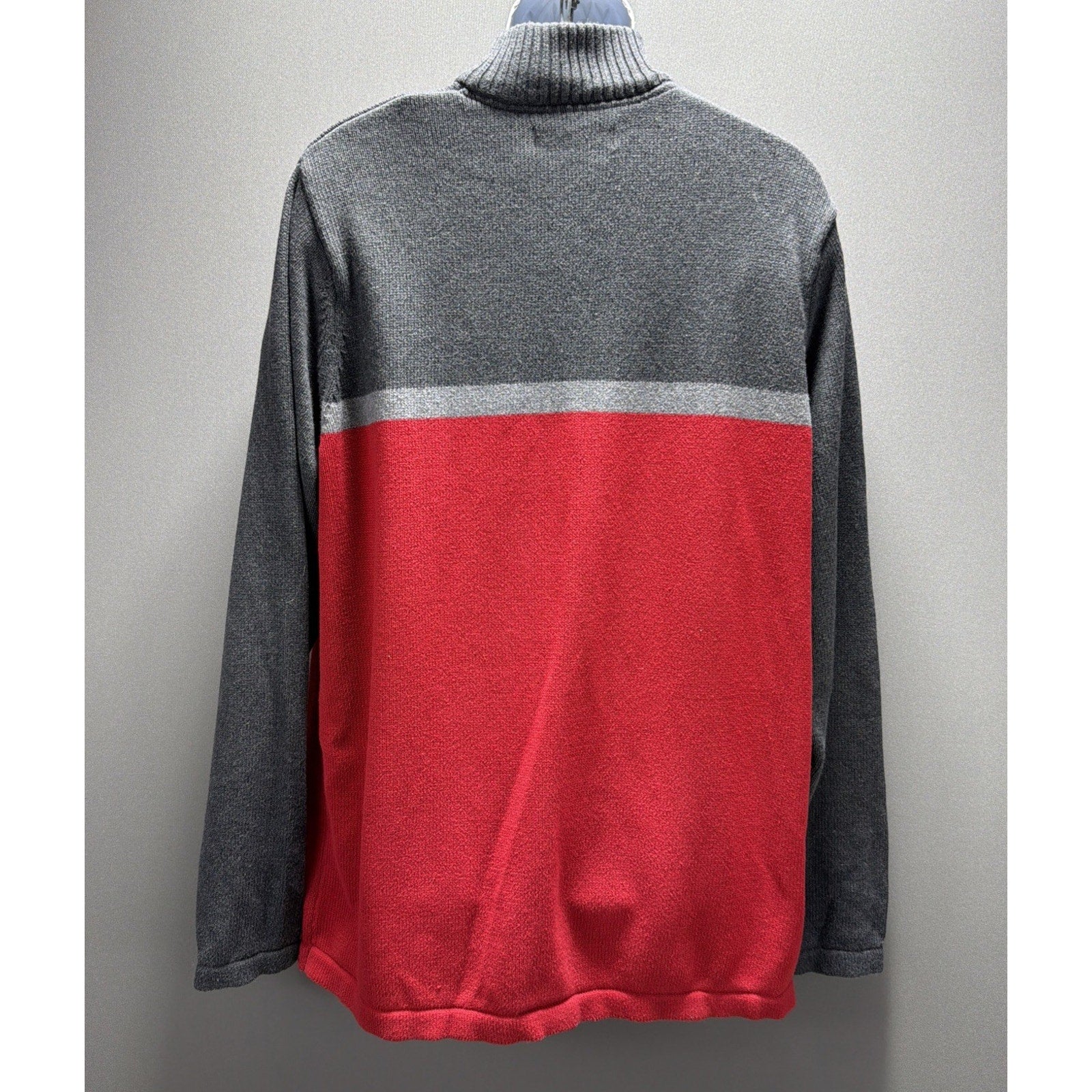 Eddie Bauer Mens Gray/Red Long Sleeve Mock Neck 1/4 Zip Sweater Size XL Tall