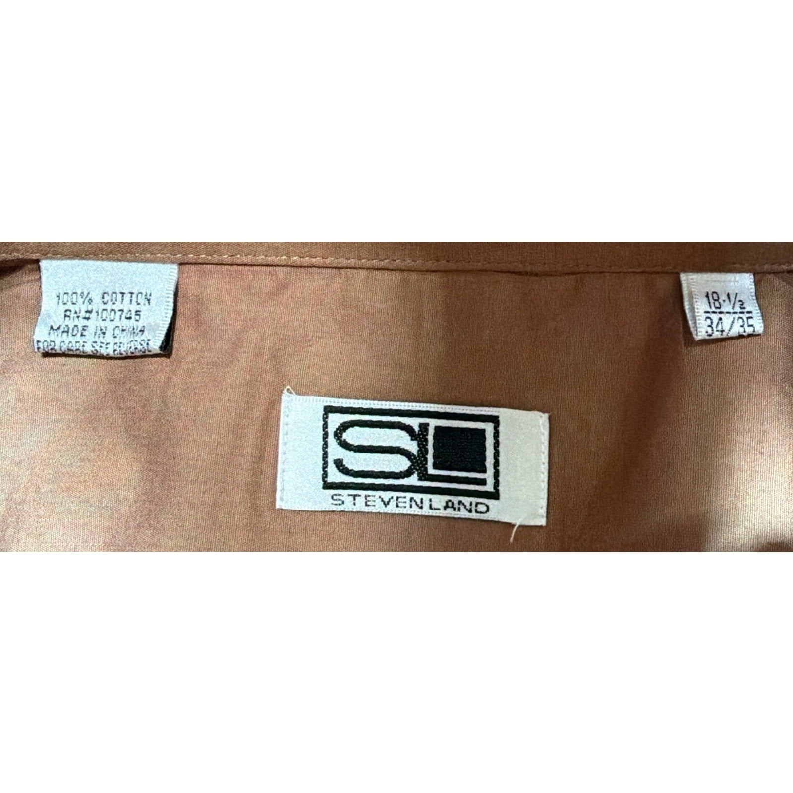 Steven Land Men’s 18.5 34/35 French Cuff Dress Shirt Brown Hidden Buttons NWT