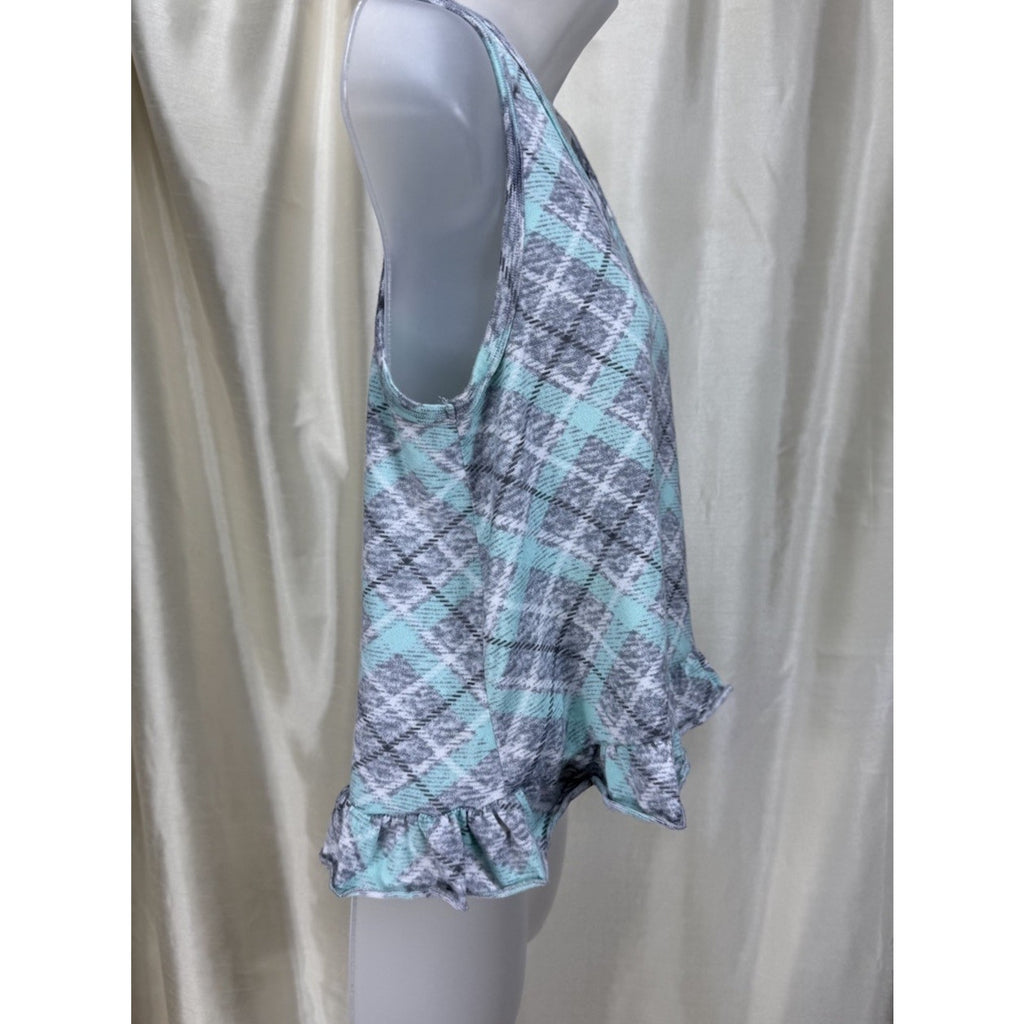 PJ Couture Woman's Extra Soft Gray Green Plaid Sleeveless Top Medium