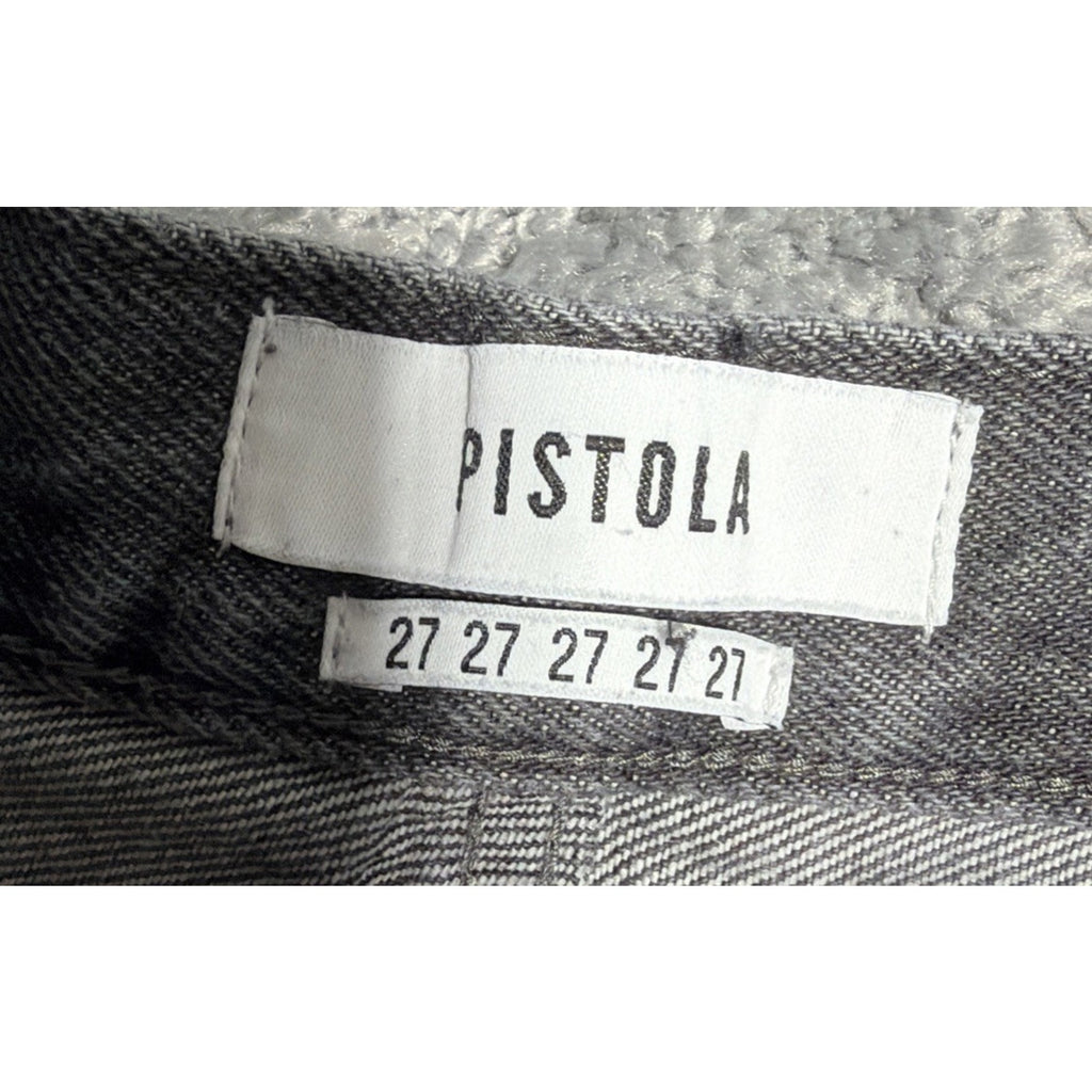 Pistola Distressed Destroyed High Rise Button Fly Mom Jeans in Gray 27