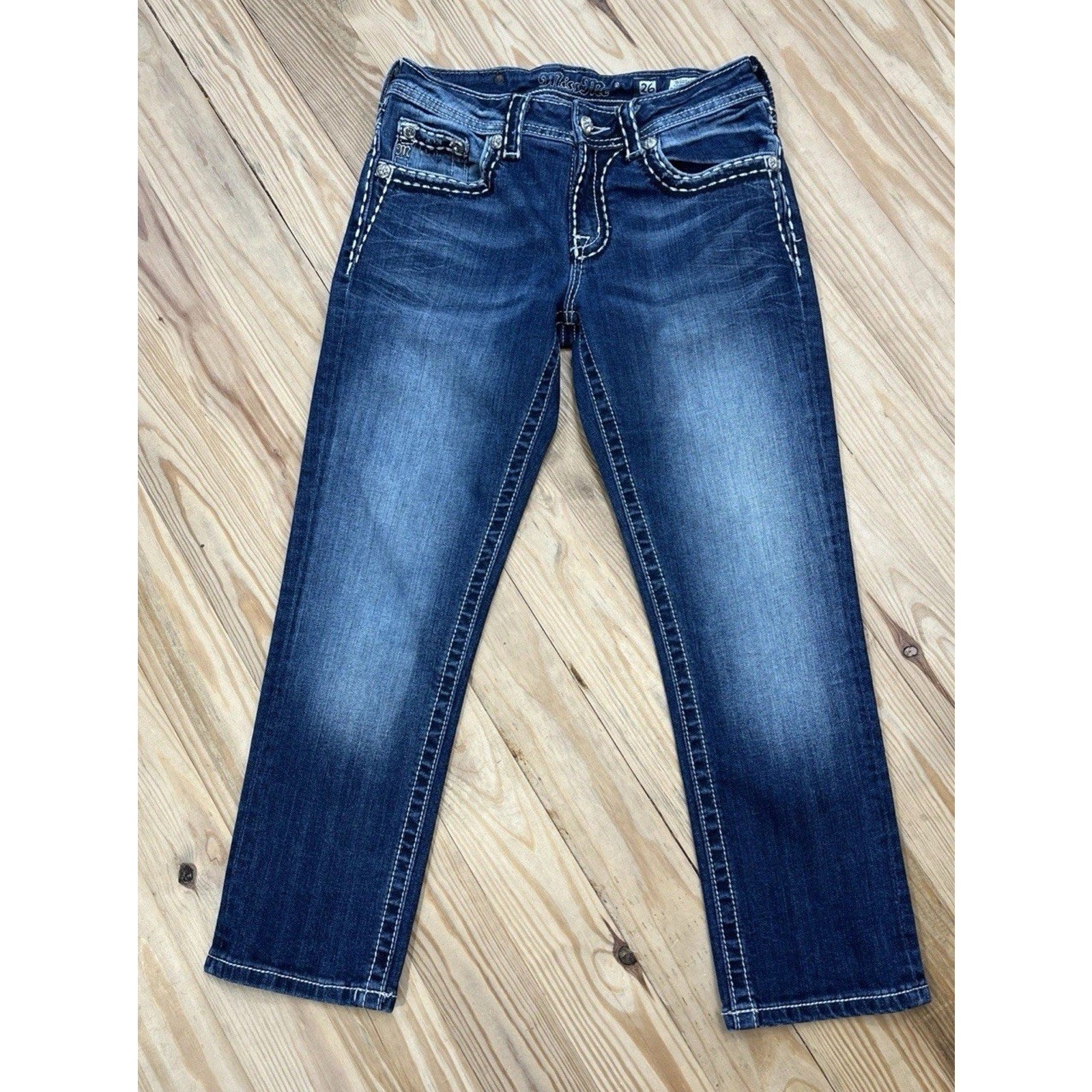 Miss Me Denim Brand Boyfriend Capri Thick Stitch Jeans Size 26 Distressed