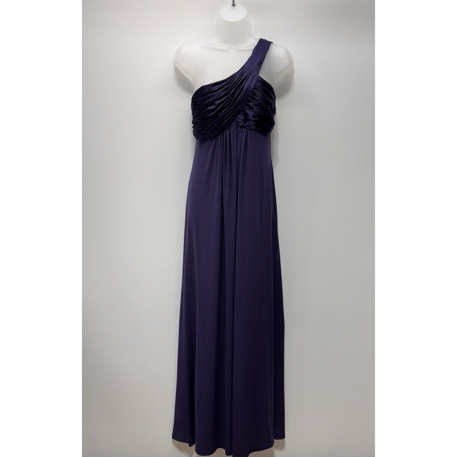 David's Bridal One Shoulder Dress with Cascade Back Lapis Purple Size 10 NWT