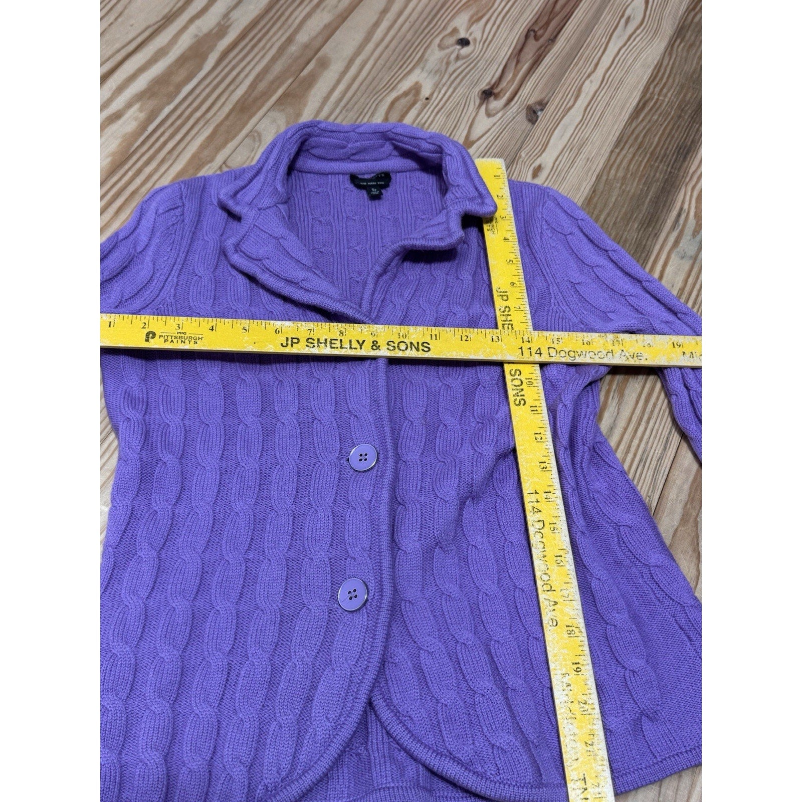 TALBOTS Purple Cable Knit Merino Wool Cardigan Sweater Jacket Women’s Size SP