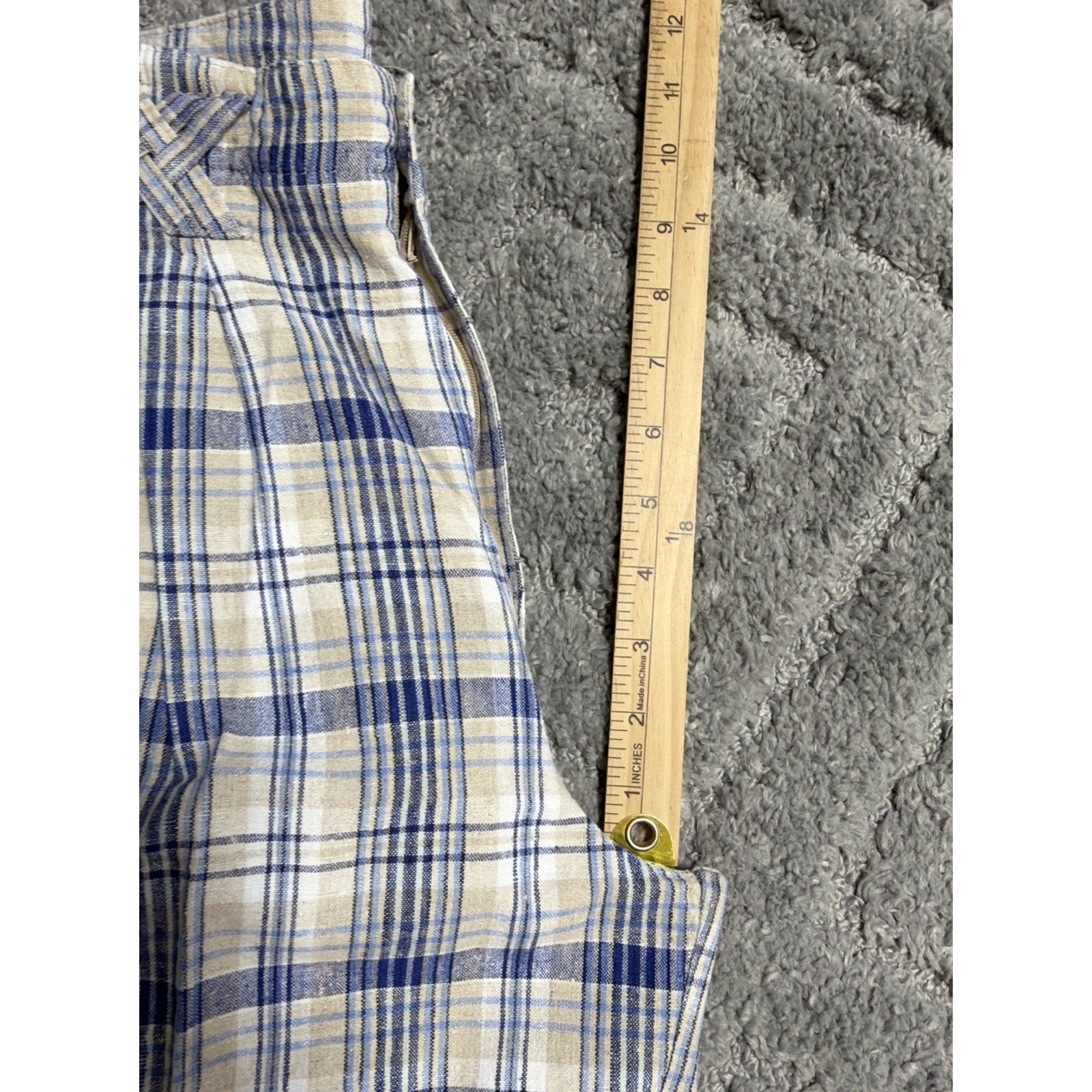 Vintage Relay Classics Plaid Linen High Rise Cuff Shorts Beachy Casual Size 7/8