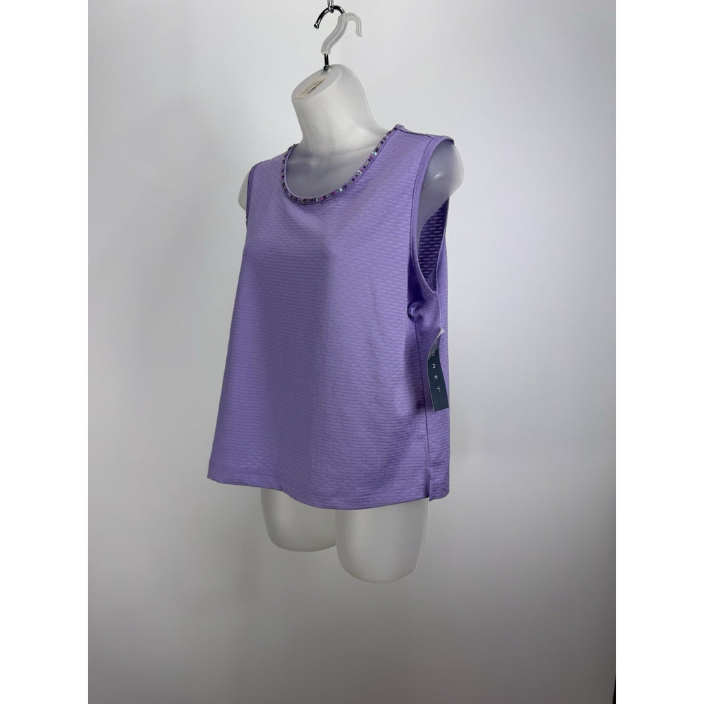 Koret Womens Shirt Sleeveless Top Blouse Size Small Violet Purple Beaded Neck