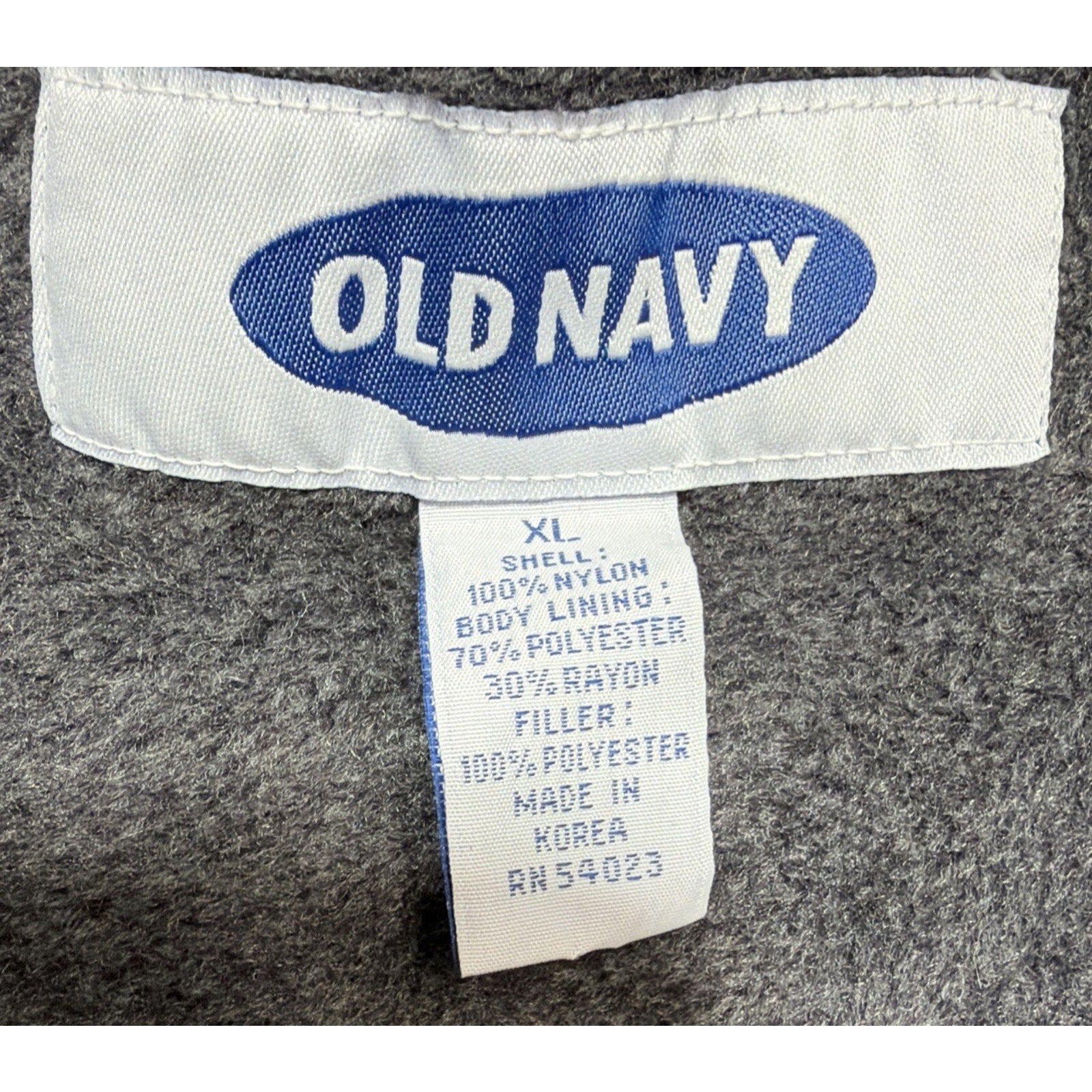 Old Navy Nylon Vest Mens Size XL Fleece Lined Green Cord Lock Waist Full Zip