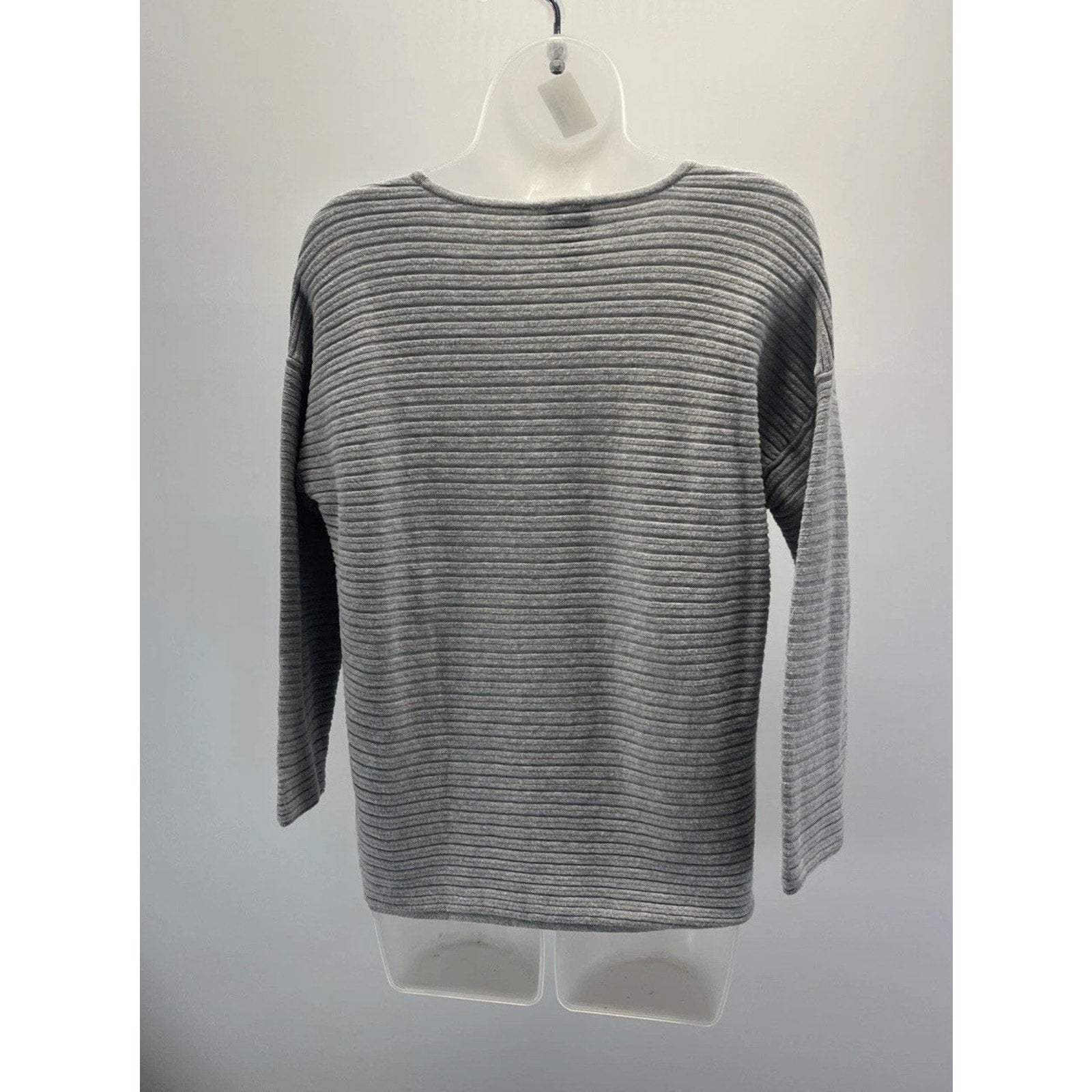 Chicos Sweater Womens 1 US M Grey Sequin 3/4 Pullover Rib Knit