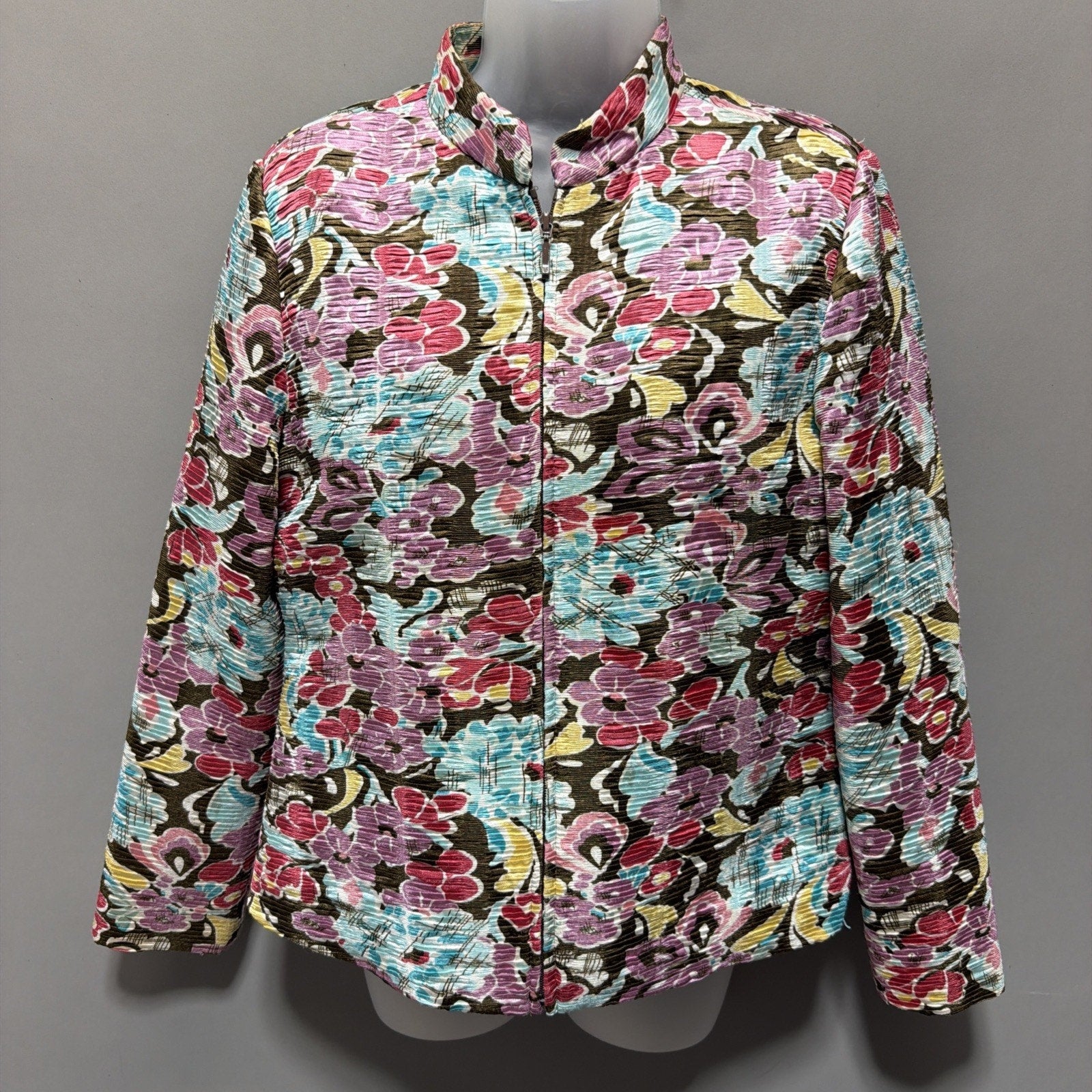 Silkland Silk Land Size M Zip Front Lined Long Sleeve Poly Textured Jacket