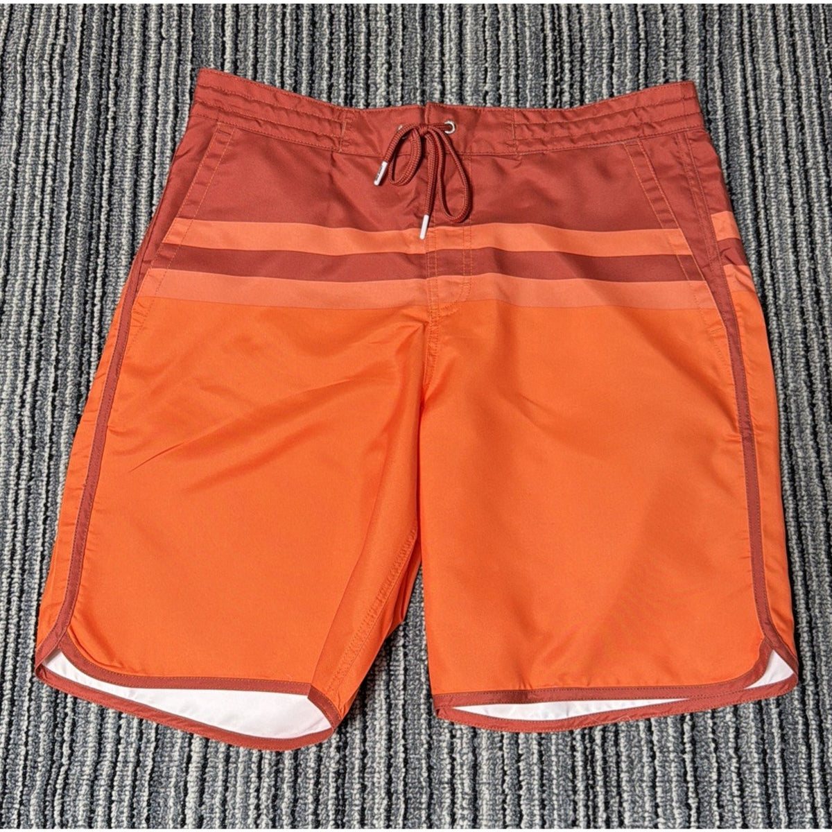 Men's Lands End Orange Striped Print Swim Trunks Shorts NWOT Size L 36-38