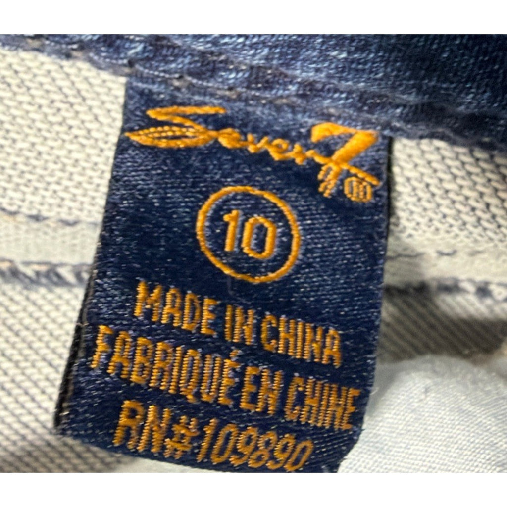 Seven 7 Shorts Womens 10 Midi Denim Medium Wash Pockets Mid Rise Embroidered