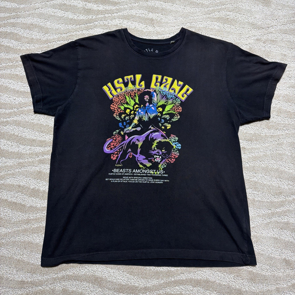 HUSTLE GANG BEATS AMONG US EST. 2003 HENDRIX GRAPHIC T-SHIRT FADED 2XL