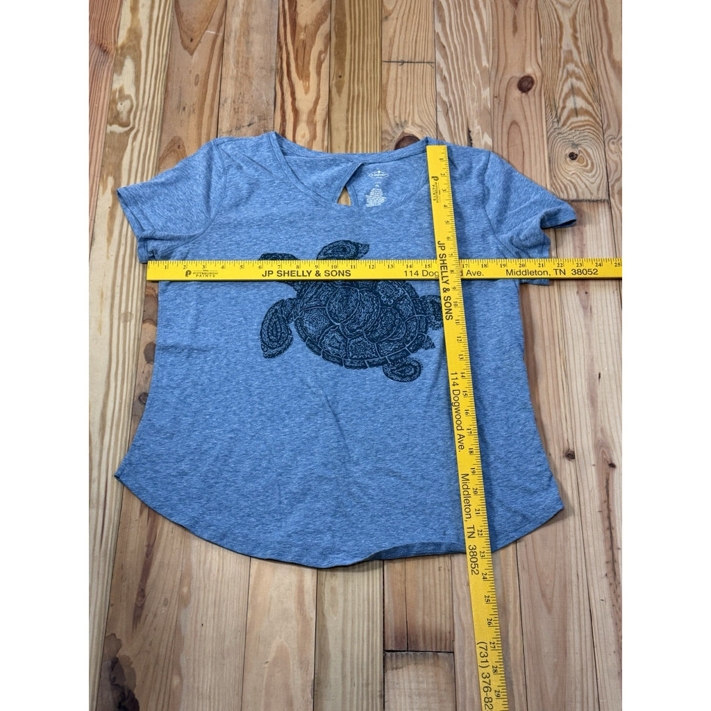 St. John’s Bay Blue Sea Turtle T-shirt Women’s Petite Large Keyhole Back
