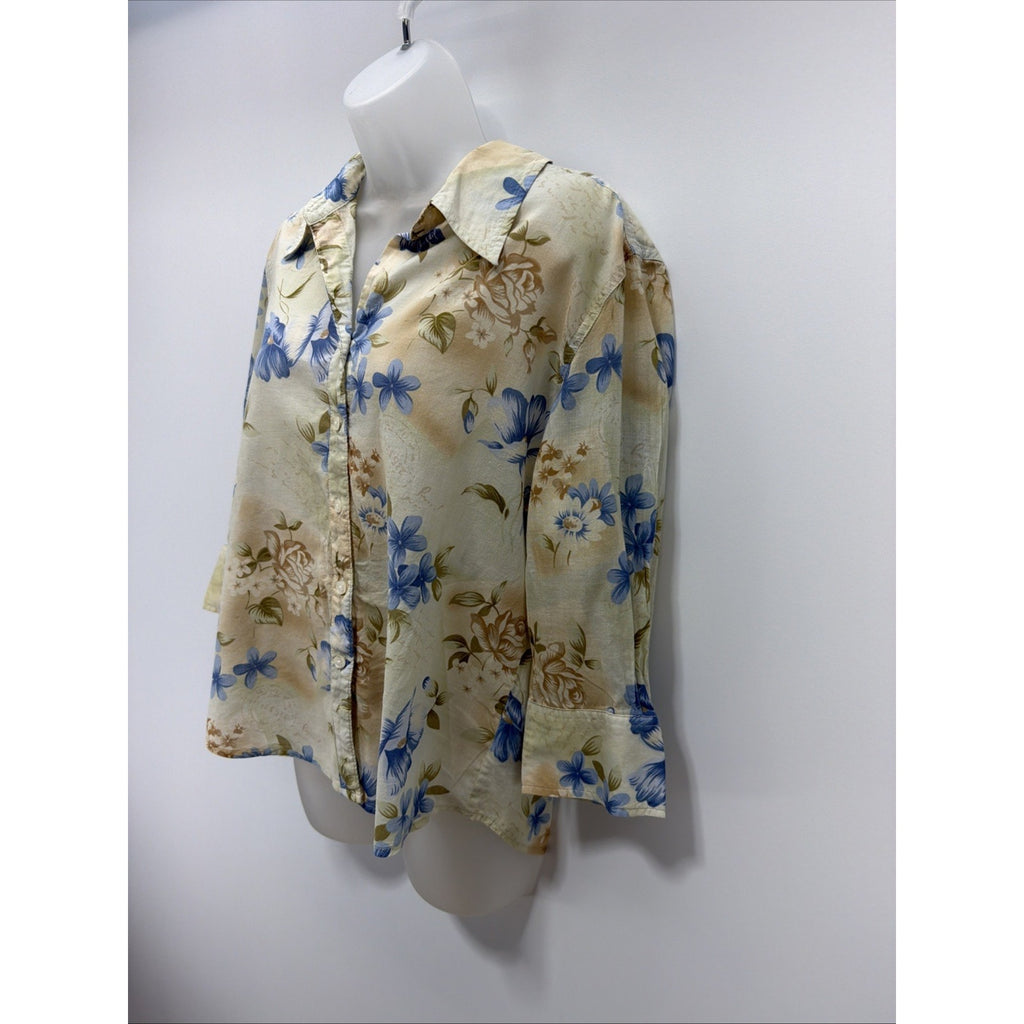 Havana Jack's Cafe Womens Shirt Size XL Floral Button Up 3/4 Sleeve Top