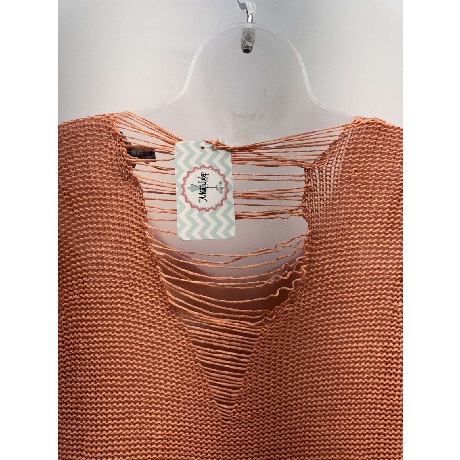 Casting LA Sweater Peach Open Knit Distressed LS Women’s Size Medium NWT