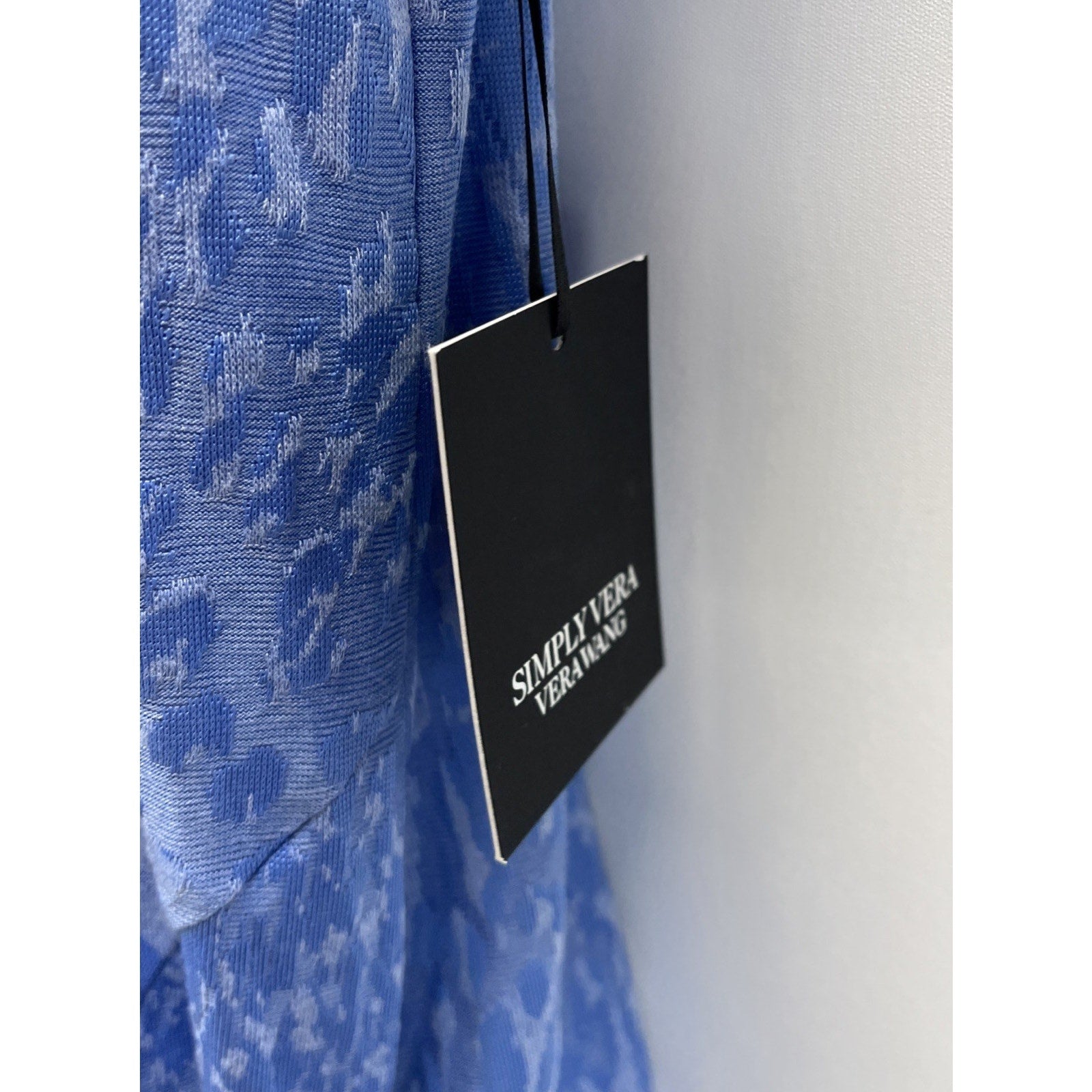 NWT Simply Vera Wang Tee Top Sash-Tie Waist Solid-Leopard Pattern Sz S Blue