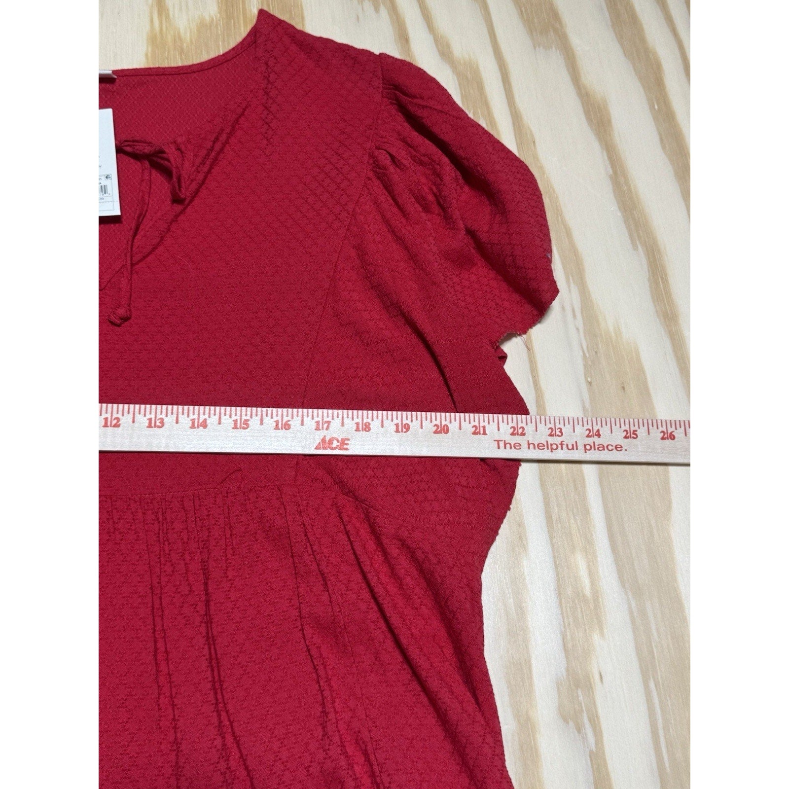 NWT Knox Rose Dress Large Red Textured Tie Neck Flutter Sleeve Tiered Midi Boho