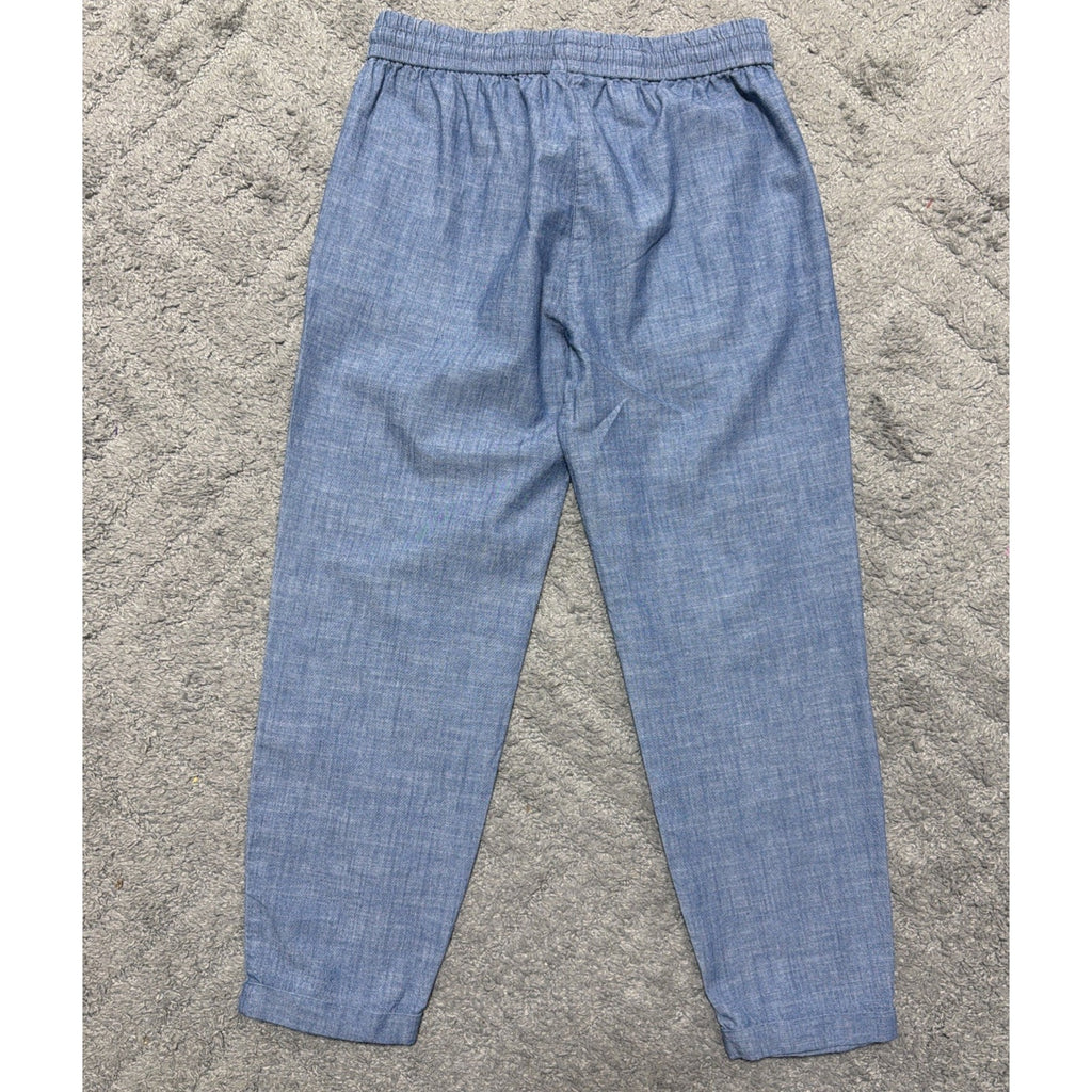 J Crew Cotton Pants Womens M Blue Chambray Drawstring Pull On Casual Cropped